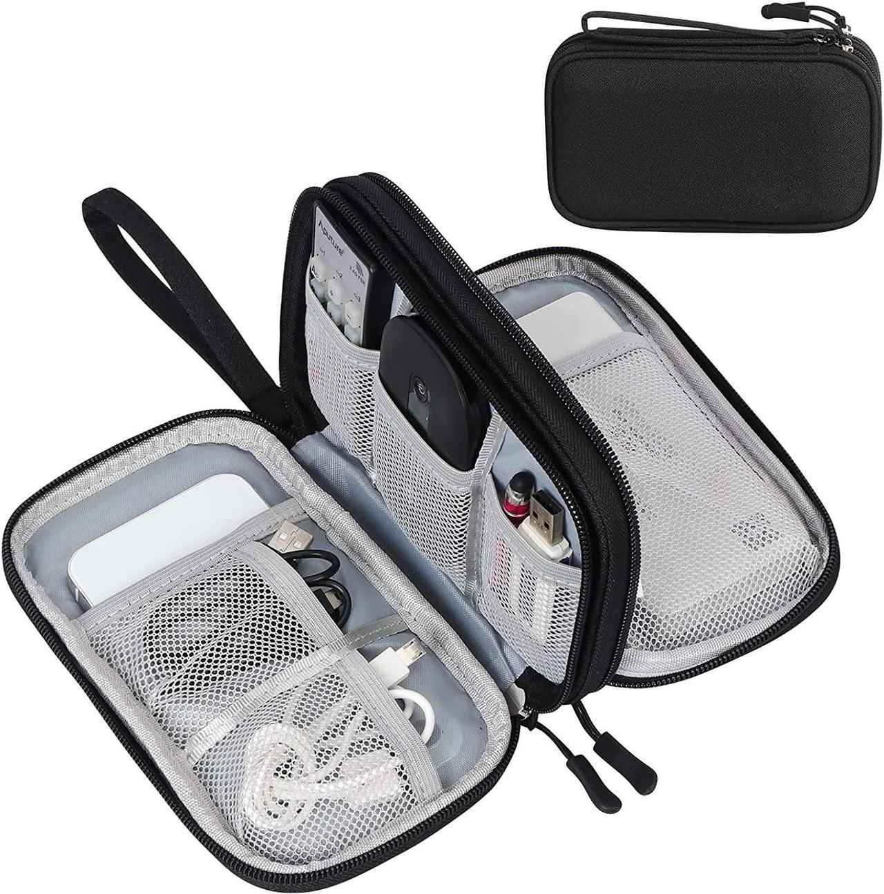 BONAEVER Electronic Organizer Travel Cable Organizer Bag Pouch Electronic Accessories Carry Case Portable Waterproof Double Layers All-in-One Standorage Bag for Cable Cord Charger Phone Earphone Black