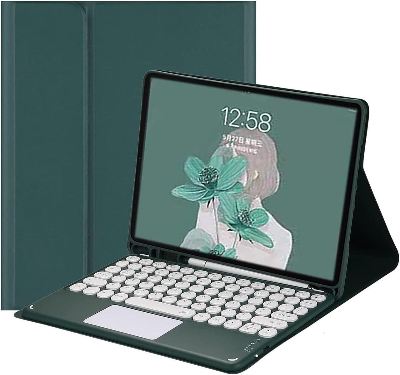 BONAEVER Keyboard Case for iPad Pro 12.9 inch 2021 5th Generation / 2020 4th Gen / 2018 3rd Gen Slim Leather Folio Smart Cover with Touchpad Keyboard / Pencil Holder Dark Green