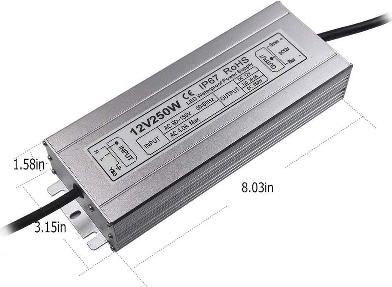 Alt view image 4 of 7 - LED Power Supply 250W High-powerTransformer Waterproof IP67 12V DC Driver Adapter for Outdoor Use