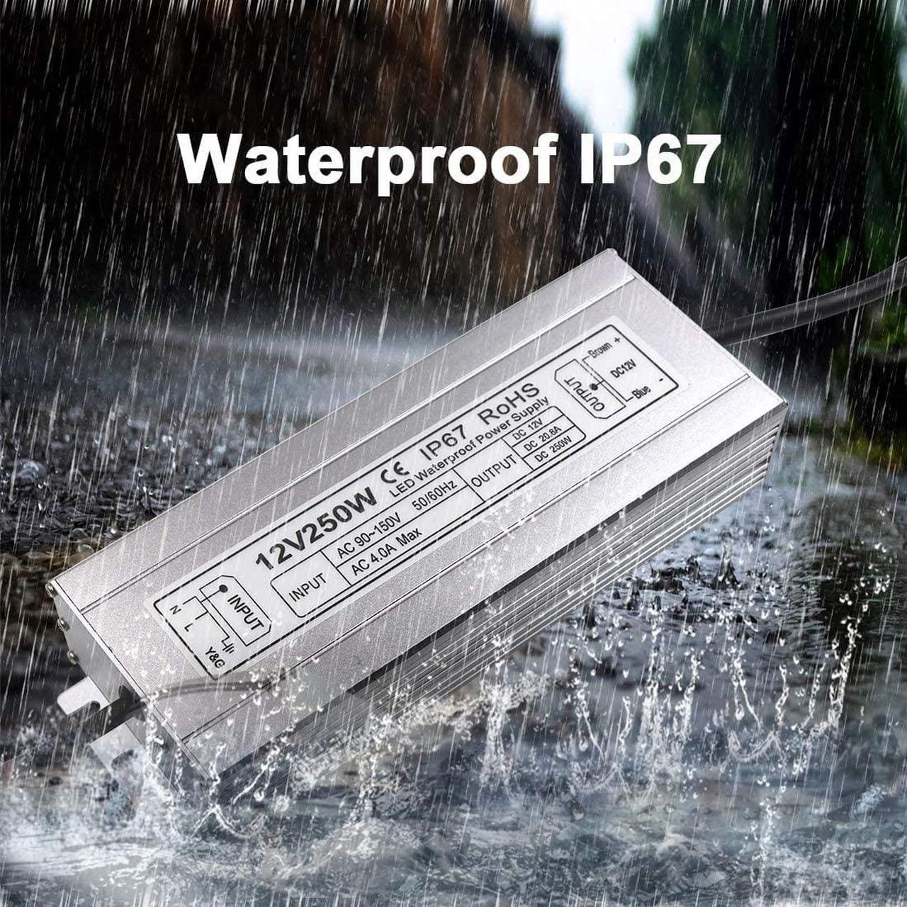 Alt view image 2 of 7 - LED Power Supply 250W High-powerTransformer Waterproof IP67 12V DC Driver Adapter for Outdoor Use