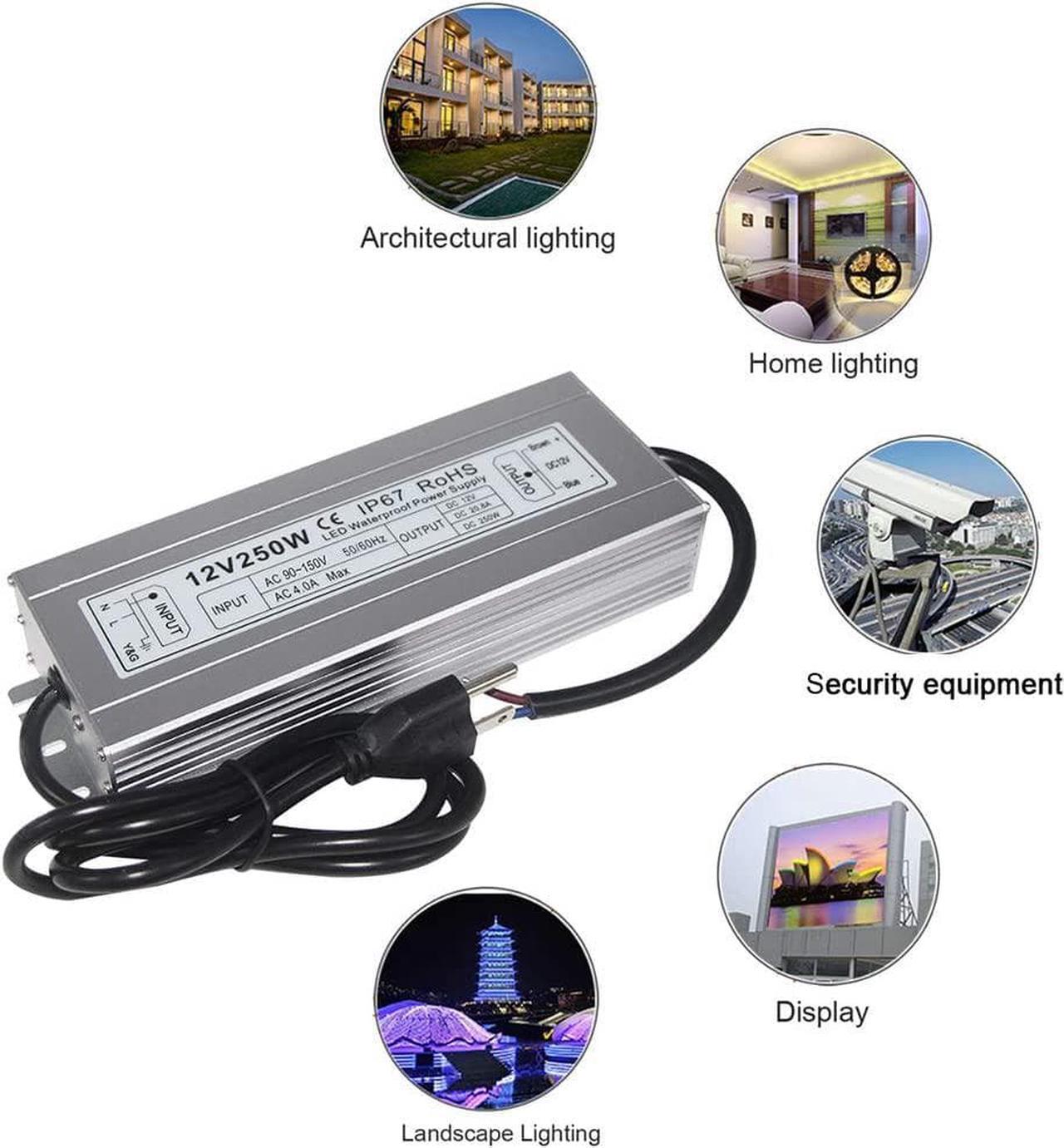 Alt view image 6 of 7 - LED Power Supply 250W High-powerTransformer Waterproof IP67 12V DC Driver Adapter for Outdoor Use
