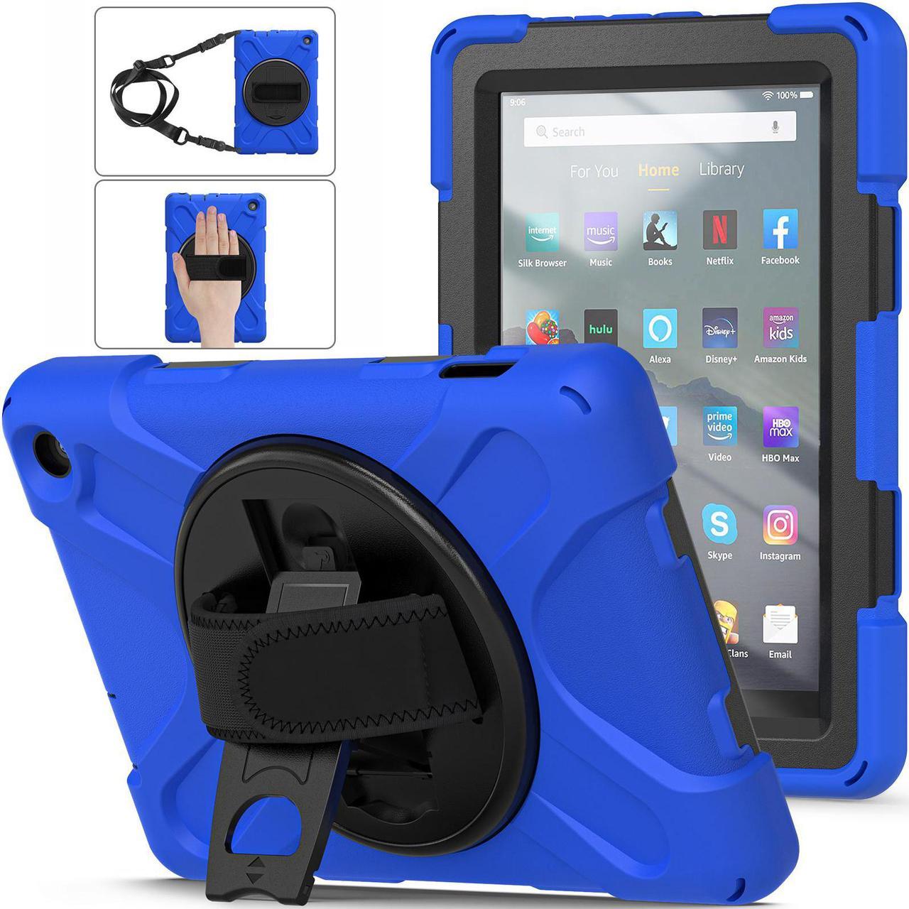 BONAEVER For Amazon All-New Kindle Fire 7 (12th Generation 2022 Release) Case Shockproof Protective Case for All-New Kindle Fire 7 inch with Stand andandle Hand Strap & Shoulder Strap Blue