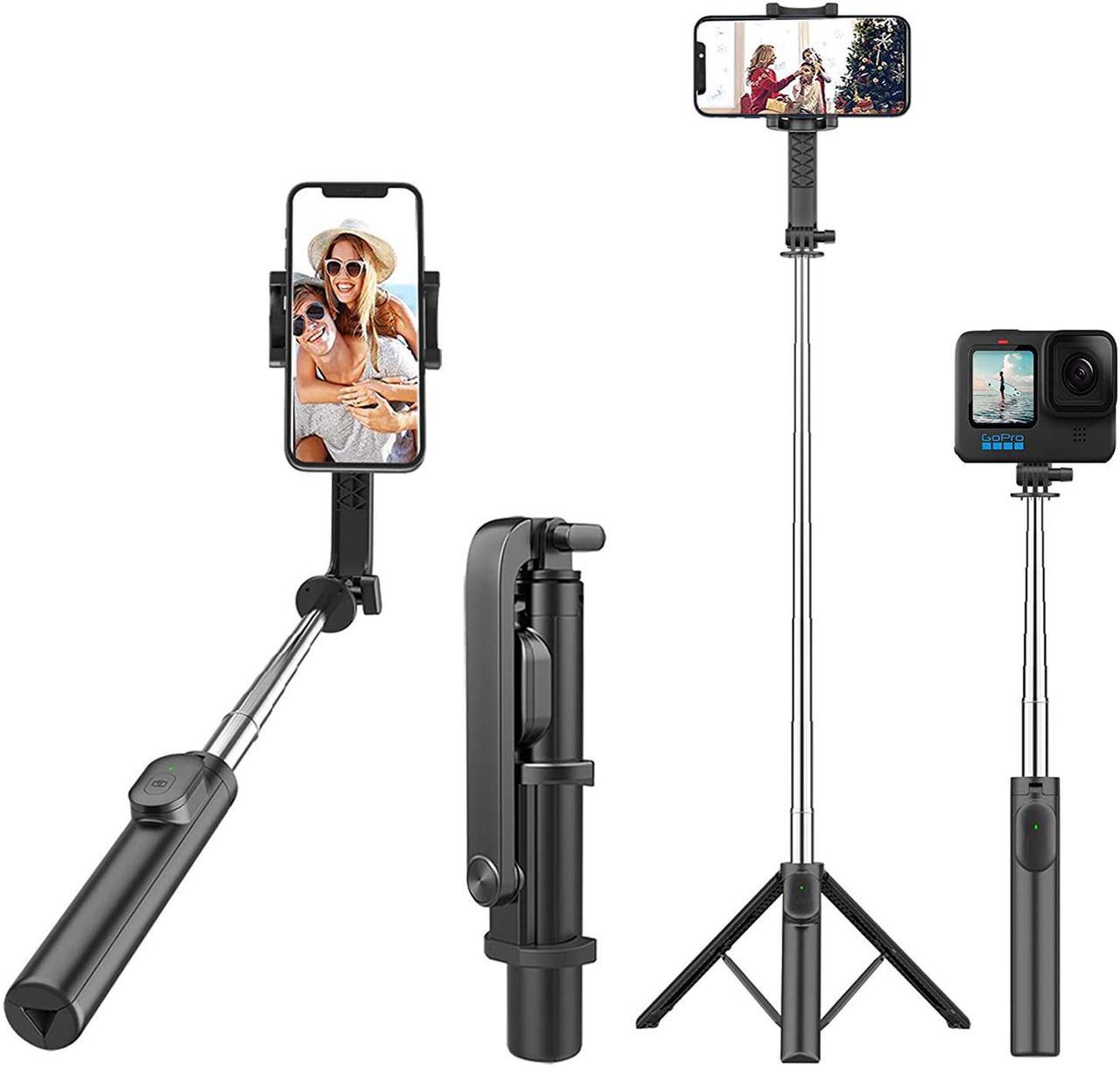 BONAEVER 4 in 1 Extendable Long Selfie Stick with Tripod for Mobile Phone Bluetooth Selfie Sticks with Remote Large Reinforced Tripod for iPhone Samsung Mi Realme Oneplus Vivo Oppo Gopro Vlogging