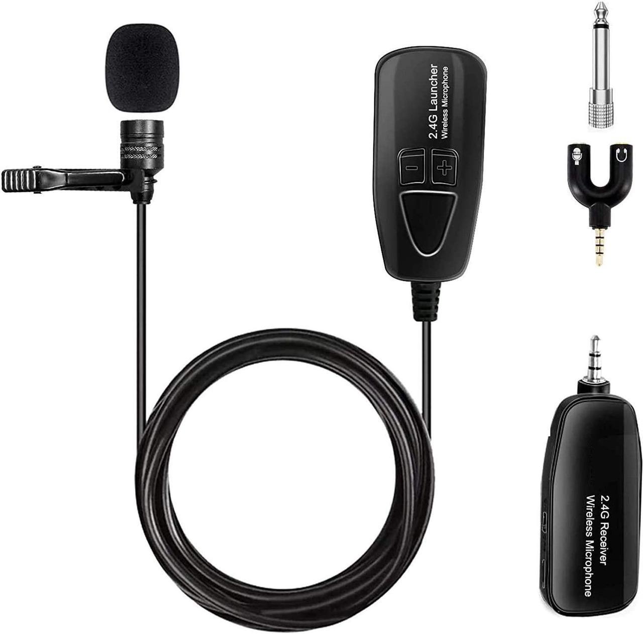 BONAEVER Wireless Lavalier Microphone 2.4G Wireless Microphone Sy Standem with Lavalier Lapel Mic Standransmitter&Receiver for Conference Speaker Teaching Tour Guiding Standage Performance