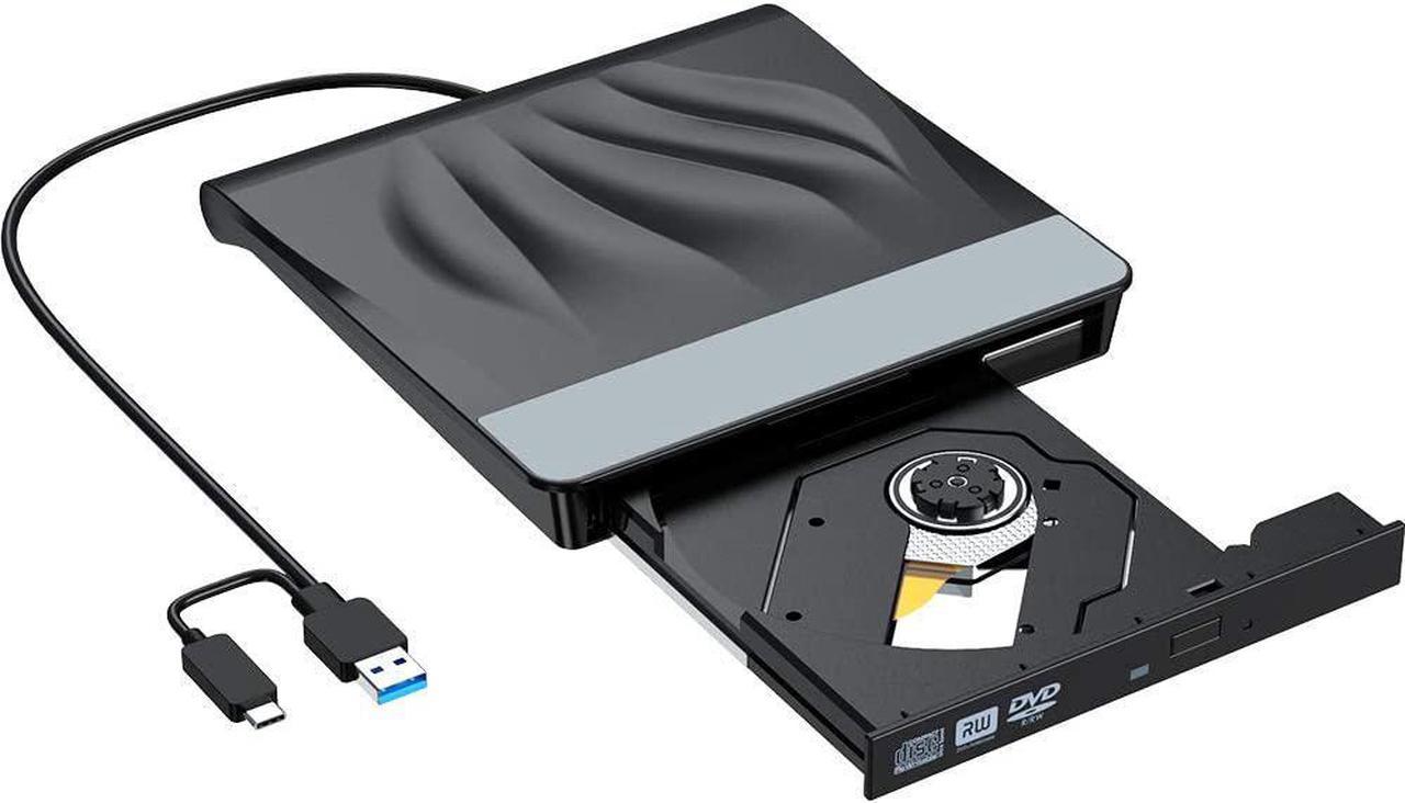 BONAEVER External CD DVD Drive USB 3.0 Type-C Portable Superdrive Burner Player Writer CD DVD +/- RW Compatible with Windows 10 8 7 XP Vi Standa Mac OS Sy Standem for Mac Pro Air iMac Laptop