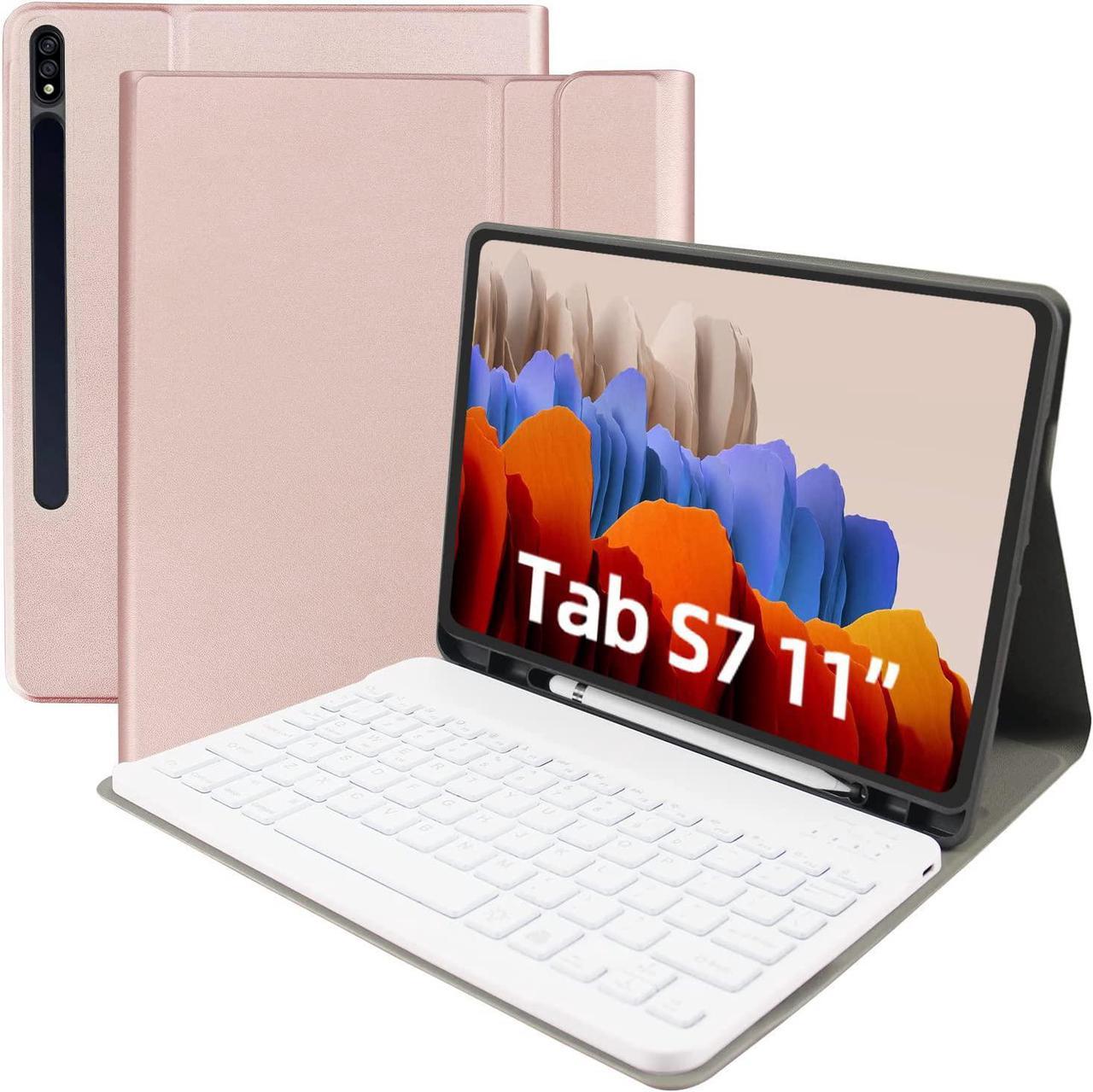 BONAEVER Keyboard Case for Samsung Galaxy Tab S8 / Tab S7 11 inch (Model for SM-X700/X706/T870/T875/T878) Wireless KeyboardSlim Stand Cover with Pen Holder Rose Gold