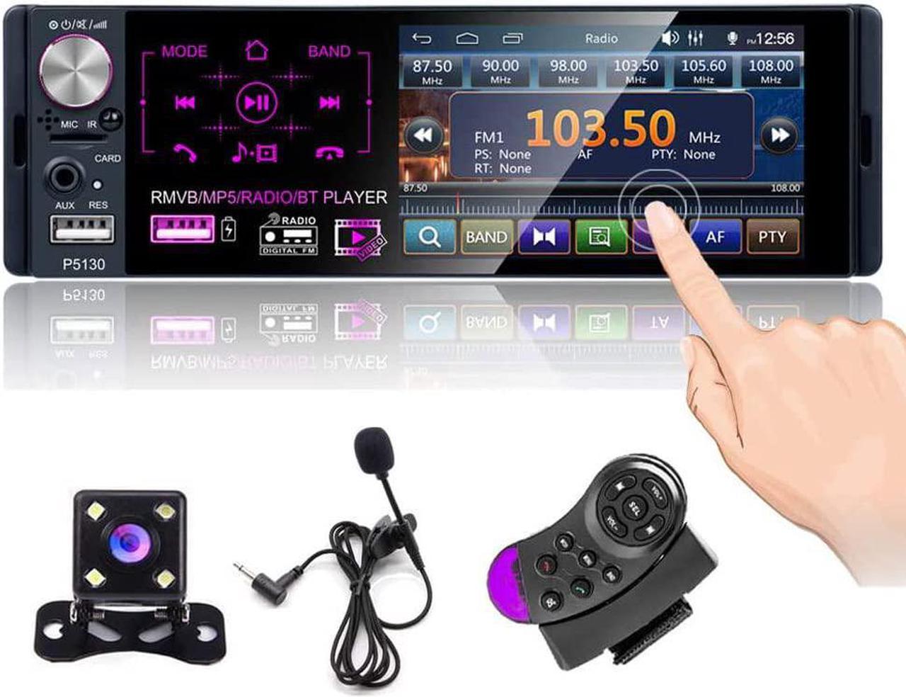 BONAEVER Single DIN Car Bluetooth Radio with 4 Inch Capacitive Touch Screen FM/AM/RDS Standereo Radio Receiver with Dual USB/AUX-in/SD Port + Backup Camera Standeering Wheel Control