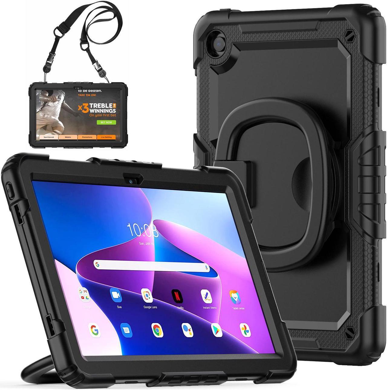 BONAEVER For Lenovo Tab M10 Plus 3rd Gen 10.6 inch Case Model TB-125FU/TB-128FU/TB-128XU with Screen Protector Drop-Proof Protection Case with 360° Rotating Stand & Shoulder Strap & Pen Holder