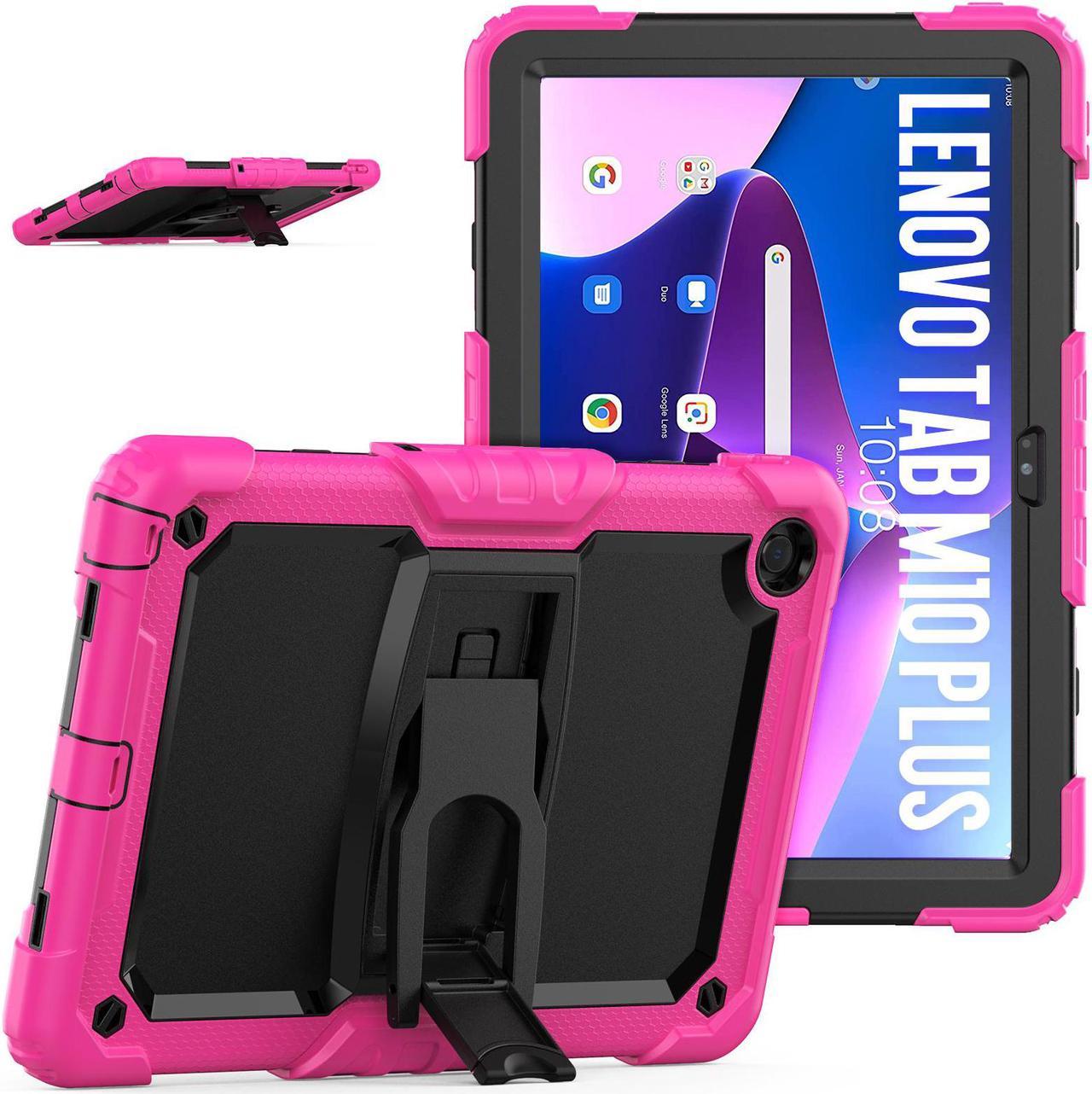 BONAEVER ShockProof Cover Case for Lenovo Tab M10 Plus 3rd Generation 10.6 inch 2022 Model TB-125FU / TB-128FU / TB-128XU with Stand and & Shoulder Strap & Built-in Screen Protector Rose Red