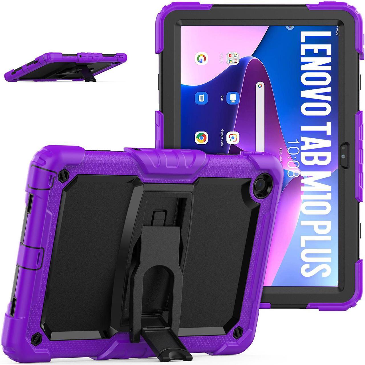 BONAEVER ShockProof Cover Case for Lenovo Tab M10 Plus 3rd Generation 10.6 inch 2022 Model TB-125FU / TB-128FU / TB-128XU with Stand and & Shoulder Strap & Built-in Screen Protector Purple