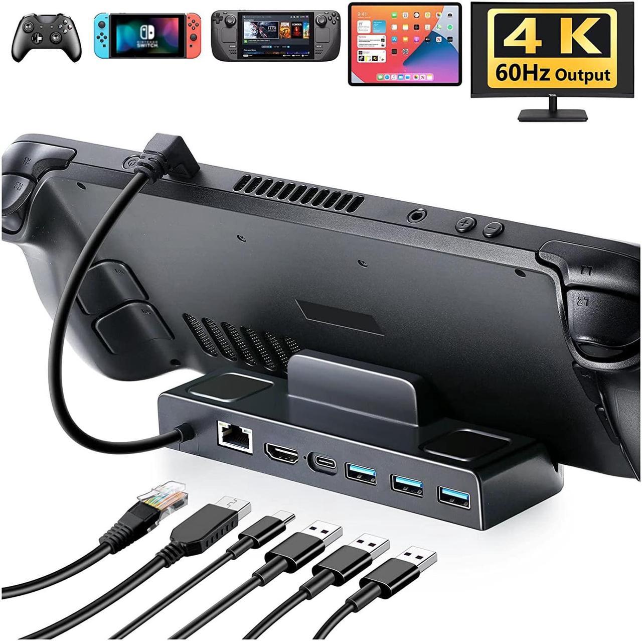 BONAEVER Steam Deck Dock - Steam Deck Docking Standation with HDMI 2.0 4K 60Hz Gigabit Ethernet 3 USB 3.0 100W Charging USB-C Port Compatible with TV Switch Controller Steam Deck Accessories