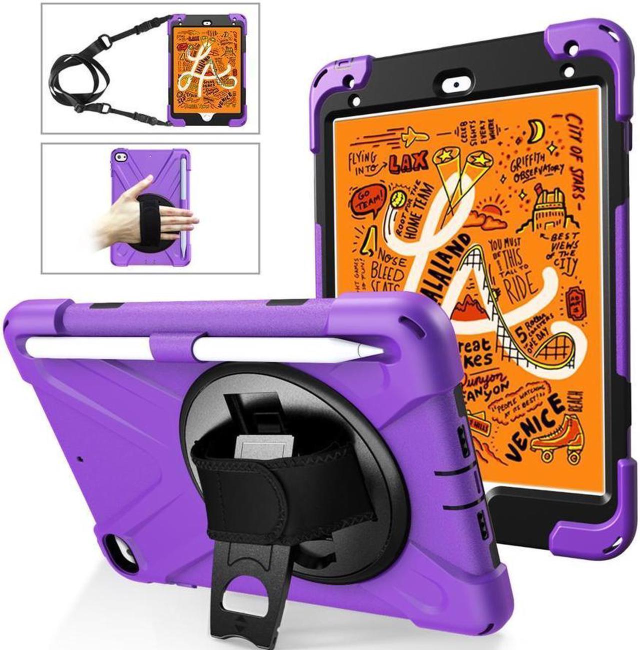 BONAEVER For iPad Mini 5 Case iPad Mini 4 Case Shockproof Protective Rugged Cover with Pencil HolderHand Strap Stand and Shoulder Strap for iPad Mini 5th/4th Generation 7.9 Inch Purple