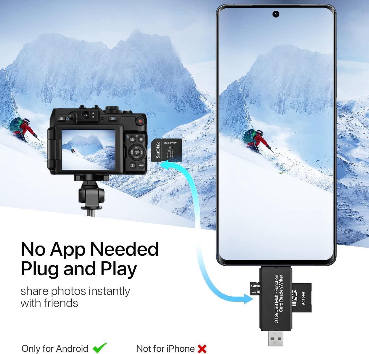 Alt view image 4 of 7 - Micro USB OTG to USB 2.0 SD Card Adapter, Micro SD Card Reader, Trail Camera Memory Card Adapter Connector for Android Phone/Computer/Tablet, Supports SD/SDHC/SCXC/MMC/MMC Micro