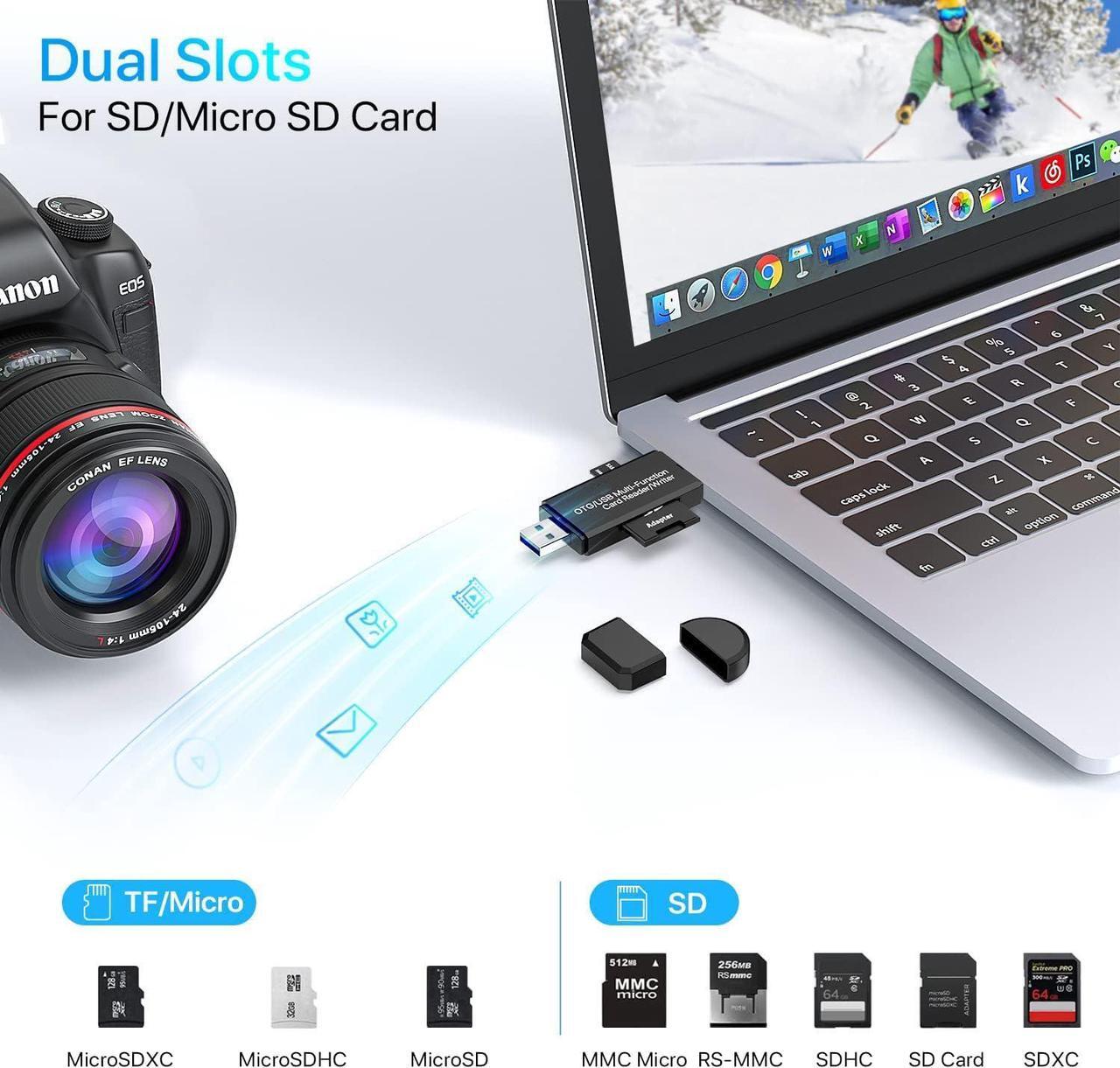 Alt view image 3 of 7 - Micro USB OTG to USB 2.0 SD Card Adapter, Micro SD Card Reader, Trail Camera Memory Card Adapter Connector for Android Phone/Computer/Tablet, Supports SD/SDHC/SCXC/MMC/MMC Micro
