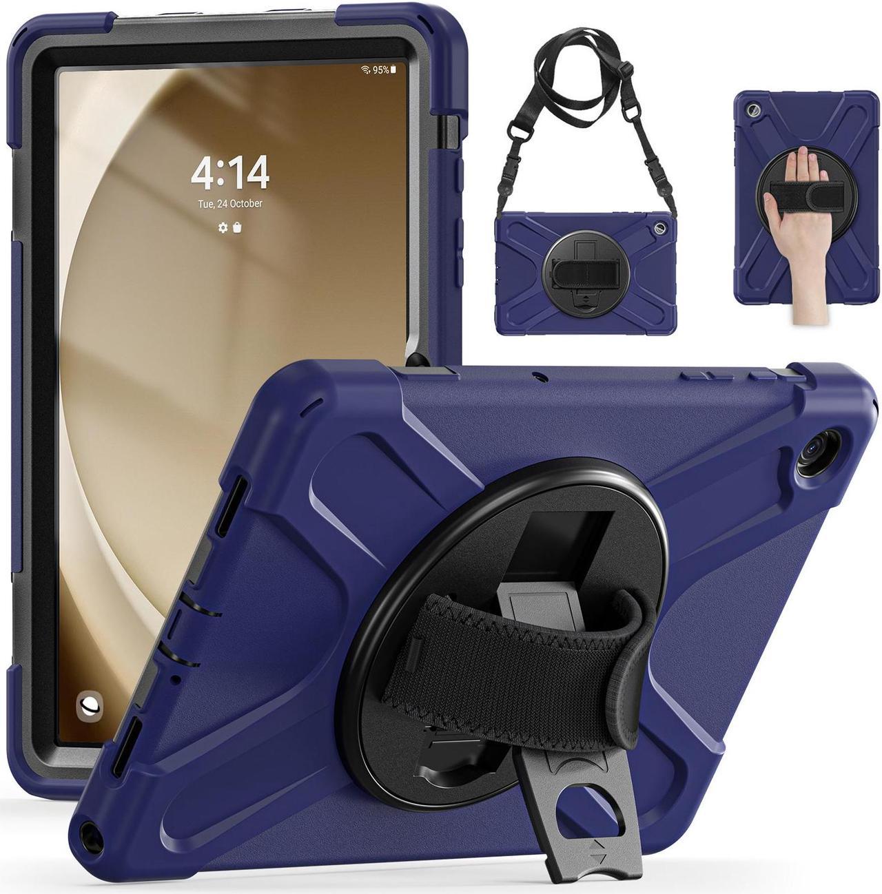 BONAEVER Case for Samsung Galaxy Tab A9 Plus 11 Inch 2023 (SM-X210/X216/X218) Shockproof Hard Protective Cover with 360 Rotating Hand Strap & Stand +Shoulder Strap for Galaxy A9 Plus 11" Navy Blue