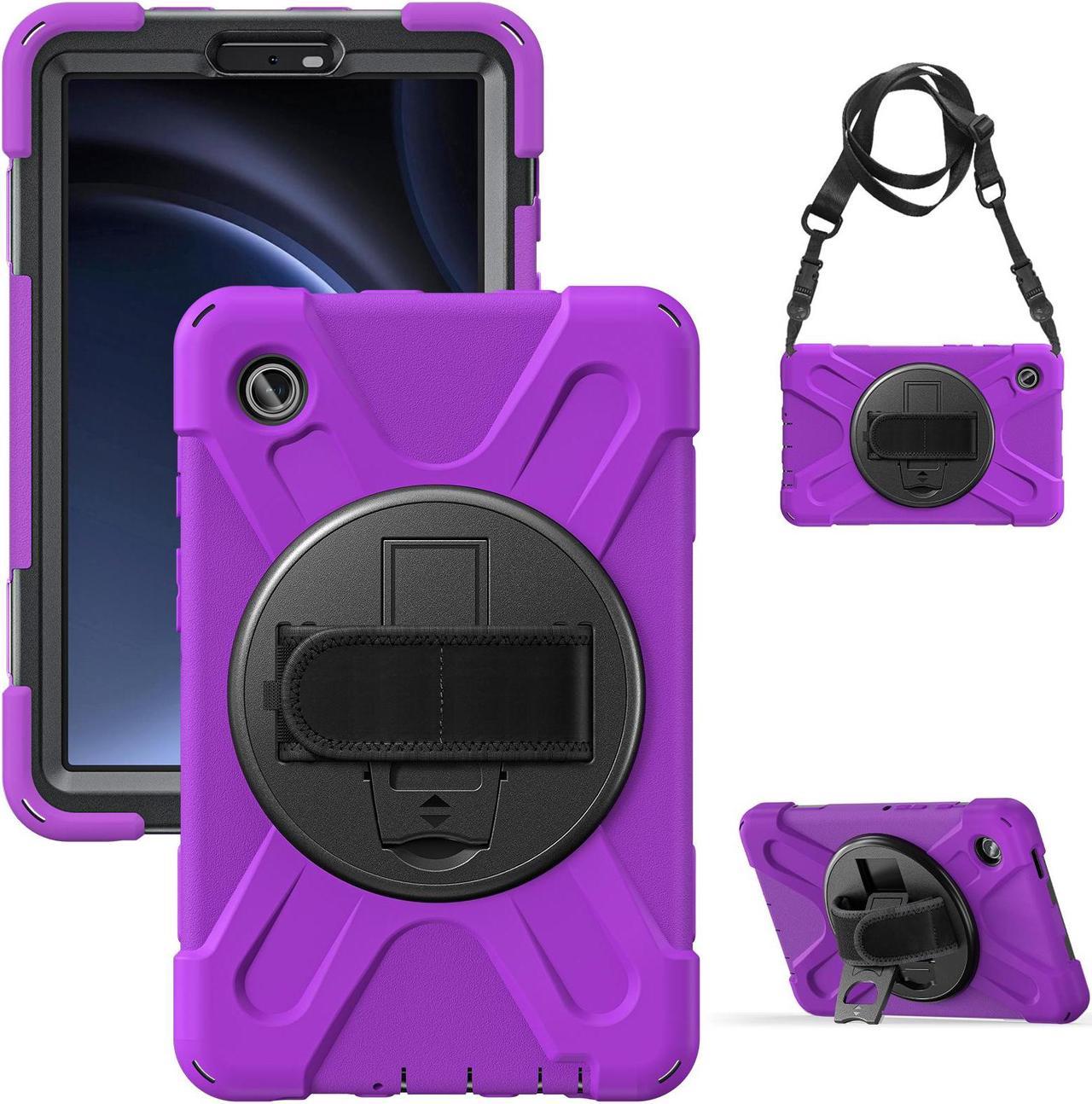 BONAEVER Shockproof Case for Samsung Galaxy Tab A9 Case 8.7 Inch 2023 SM-X110/SM-X115/SM-117 with Pen Holder & 360 Rotating Hand Strap/Shoulder Strap Stand and Protective Cover Purple