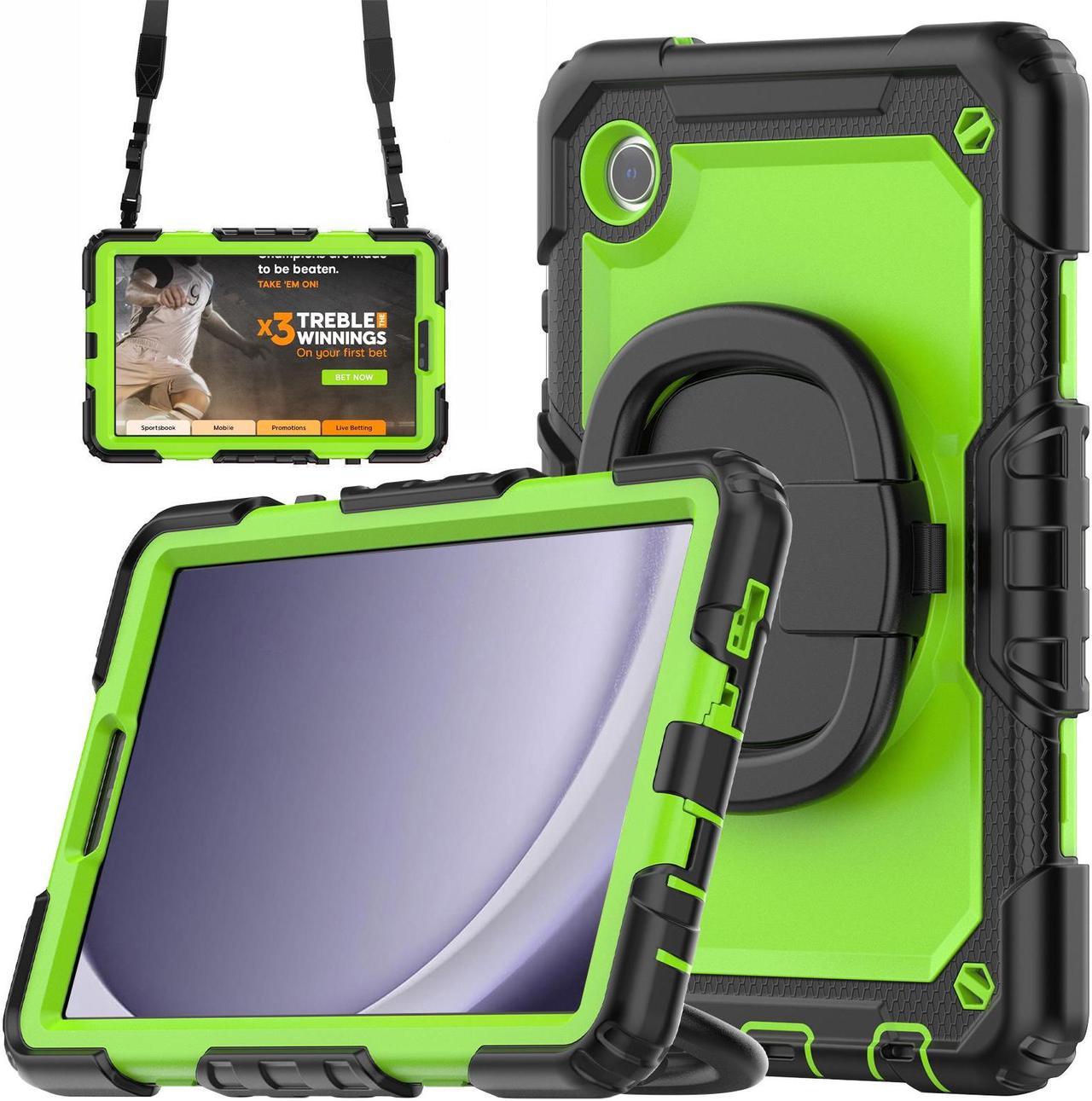 BONAEVER Case for Samsung Galaxy Tab A9 Case 8.7 inch 2023 (SM-X110/X115/X117) with Built-in Screen Protector 360° Rotating Stand and Strap&Shoulder Strap Case for Galaxy Tab A9 2023 Green