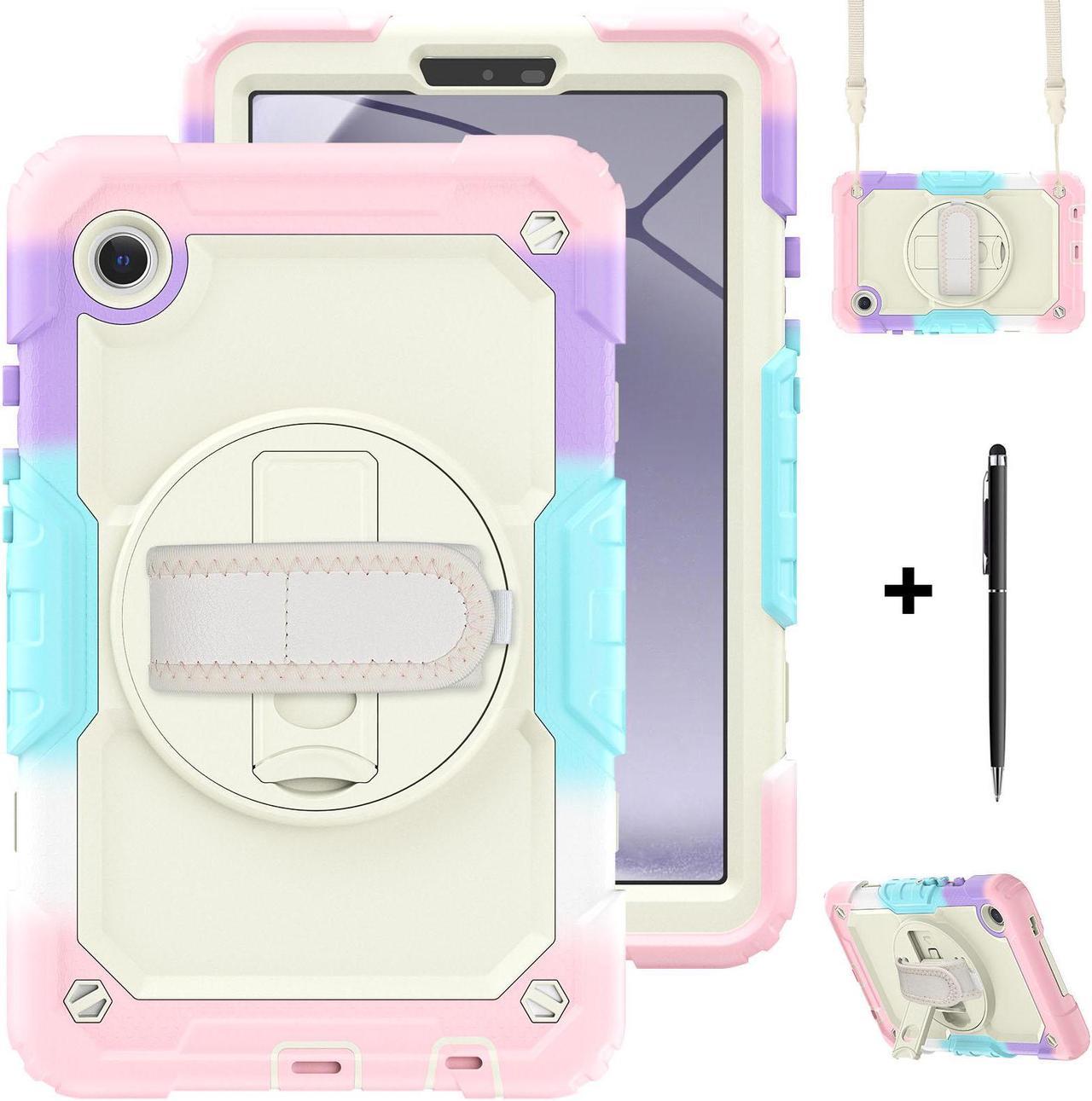 Case for Samsung Galaxy Tab A9 8.7 Inch 2023 Model SM-X110/X115/X117 - Shockproof with 360° Rotating Kickstand&Hand Strap, Screen Protector, Adjustable Shoulder Strap for Galaxy Tab A9 8.7" Pink