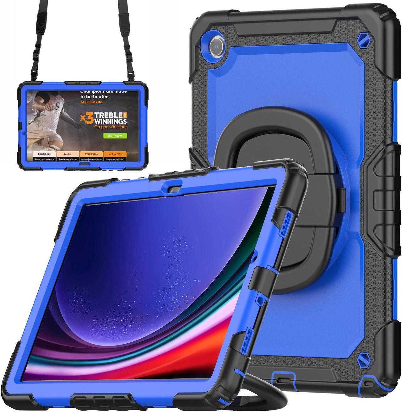 BONAEVER Case for Samsung Galaxy Tab A9 Plus 11 inch 2023 SM-X210/X216/X218 Shockproof Protective Cover with Screen Protector Rotating Stand and /Shoulder Strap Pen Holder Stylus Pen Blue