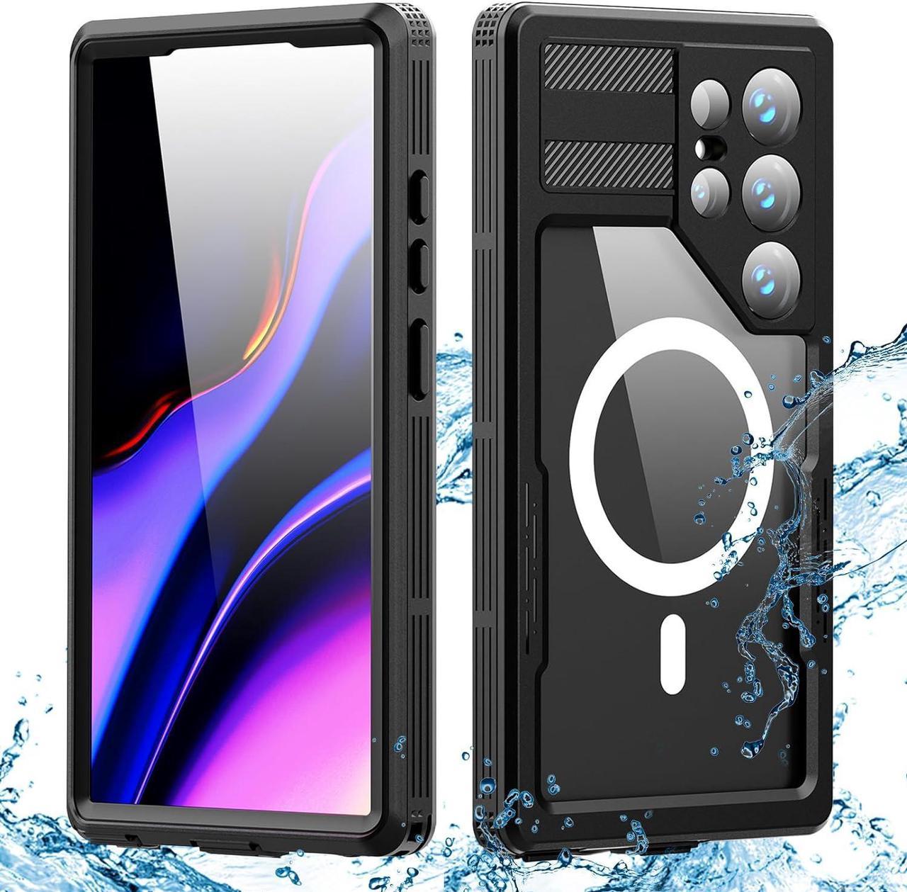 BONAEVER for Samsung Galaxy S24 Ultra 5G Case Waterproof [Shockproof] [Military Dropproof][Dustproof] [Built-in Screen Protector] [Compatible with Magsafe] Heavy Duty Protection Phone Cover Black