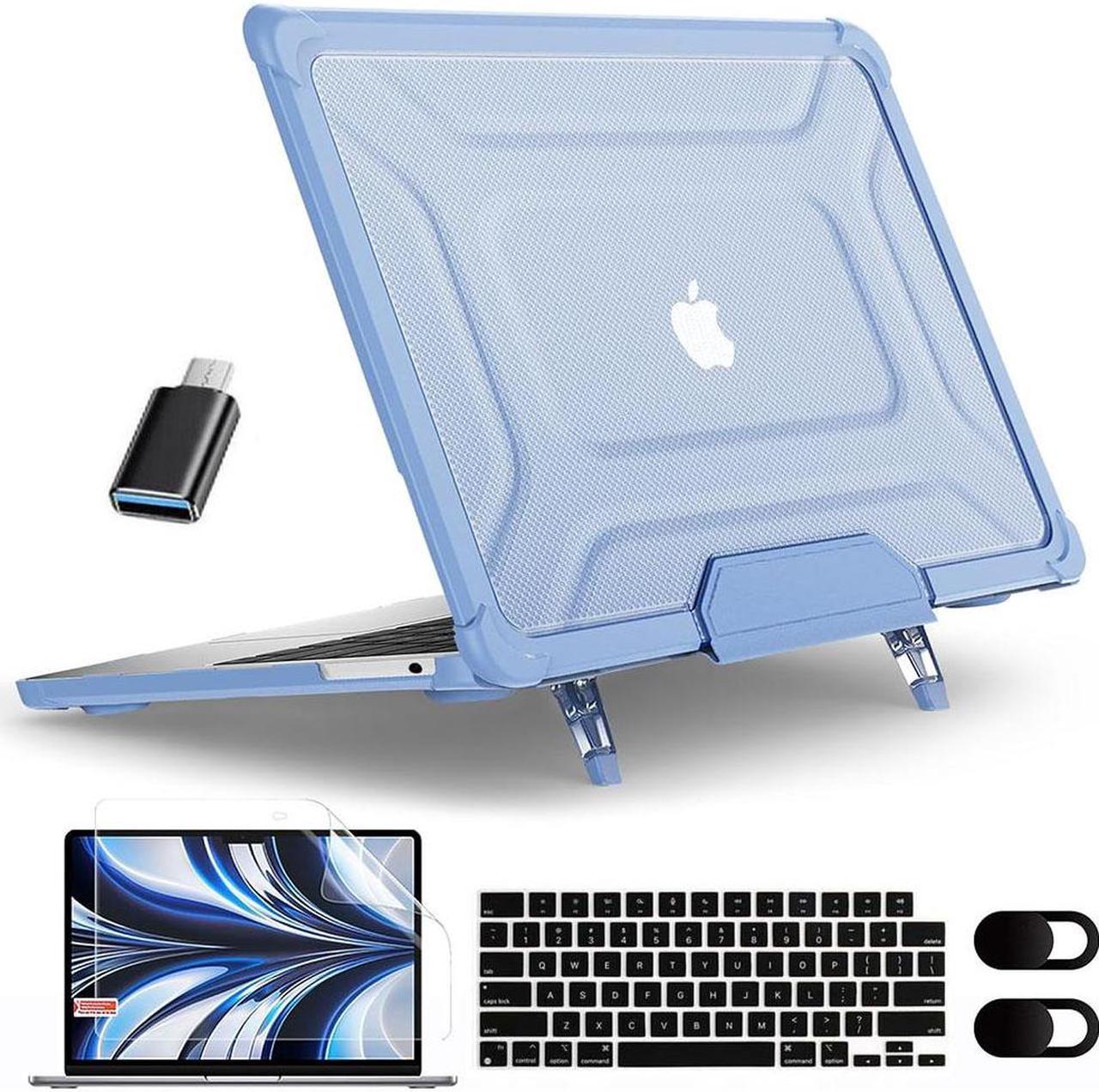 BONAEVER Case for MacBook Air 15 inch 2023 M2 Chip Model A2941, Laptop Hard Shell Cover with Fold Kickstand, Keyboard Skin, Screen Protector, Camera Cover, USB C Adapter Light Blue