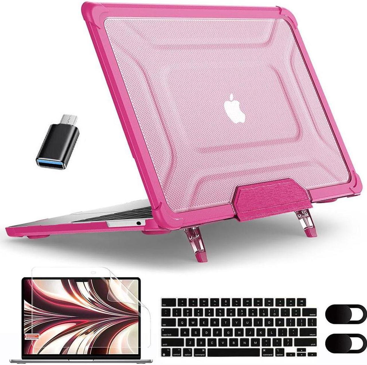 BONAEVER Case for MacBook Air 15 inch 2023 M2 Chip Model A2941, Laptop Hard Shell Cover with Fold Kickstand, Keyboard Skin, Screen Protector, Camera Cover, USB C Adapter Rose Red