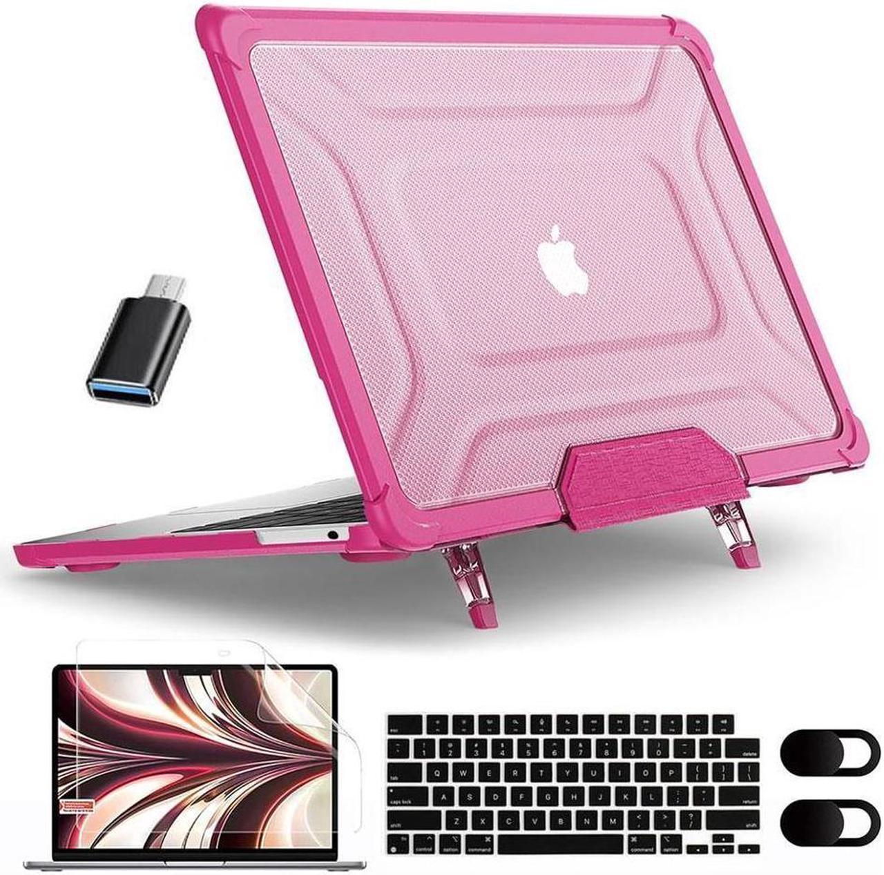 BONAEVER Case for MacBook Air 13.6 inch 2022 2023 2024 Release A3113 M3 A2681 M2, Laptop Hard Cover with Kickstand, Keyboard Skin, Screen Protector, Camera Cover, USB C Adapter Rose Red