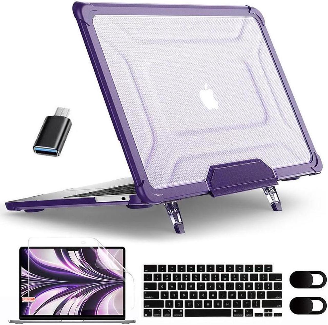 BONAEVER Case for MacBook Air 13.6 inch 2022 2023 2024 Release A3113 M3 A2681 M2, Laptop Hard Cover with Kickstand, Keyboard Skin, Screen Protector, Camera Cover, USB C Adapter Purple