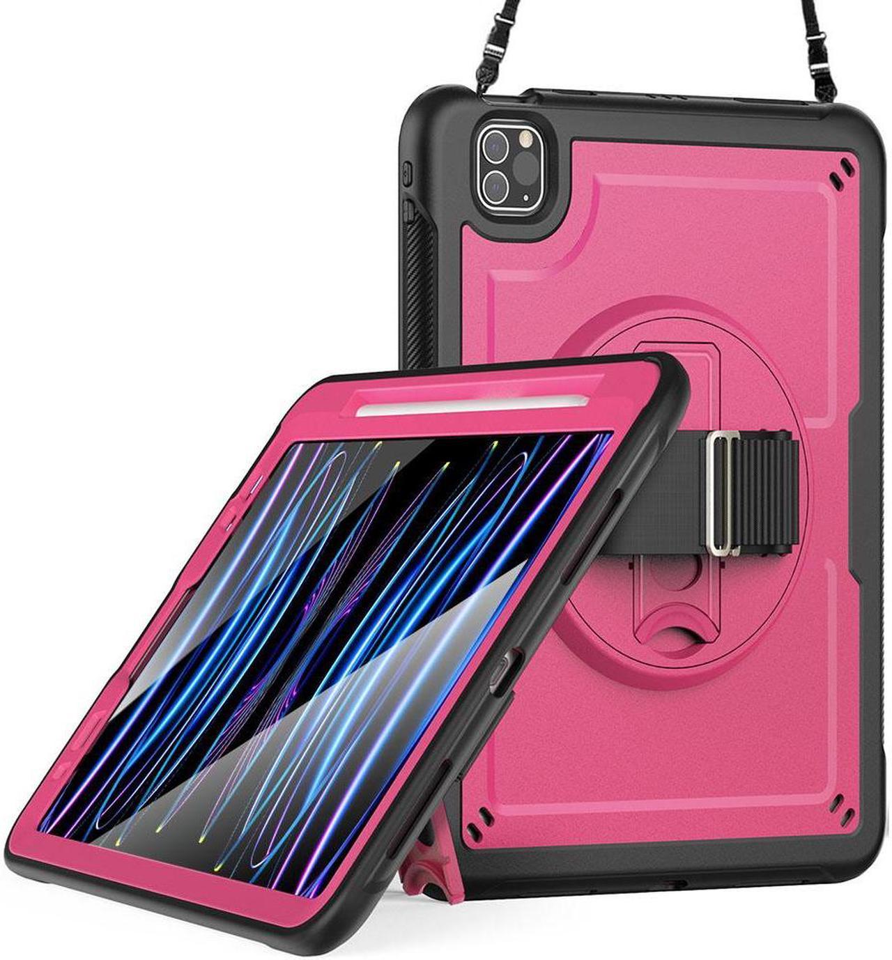 BONAEVER Case for  iPad Pro 11 Inch 2022 2021 2020 2018 iPad Air 5th 4th Gen 10.9 with Foldable Stand, Pencil Holder, Screen Protector, Heavy Duty Shockproof Rugged Protective Cover Rose Red