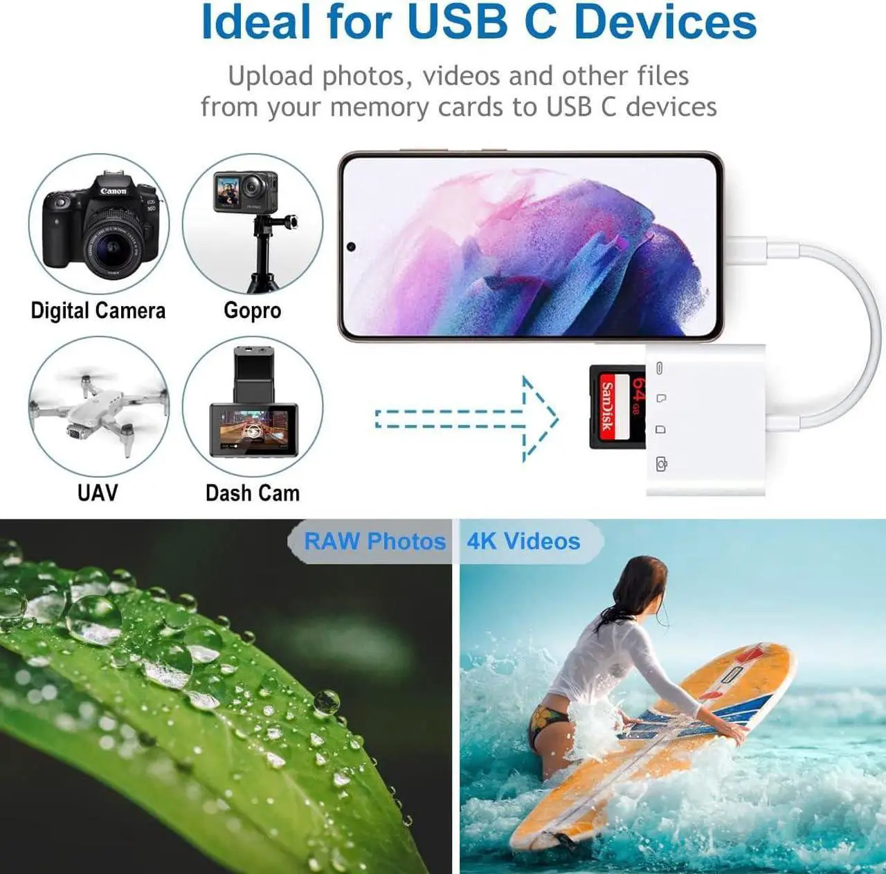 Alt view image 5 of 7 - USB C to SD/Micro SD Card Reader, 4 in 1 USB-C to Camera Memory Card Adapter with Charging Port for iPhone 15/ iPad Pro, USB 3.0 Female OTG Adapter for iPad Air/MacBook/Samsung Galaxy