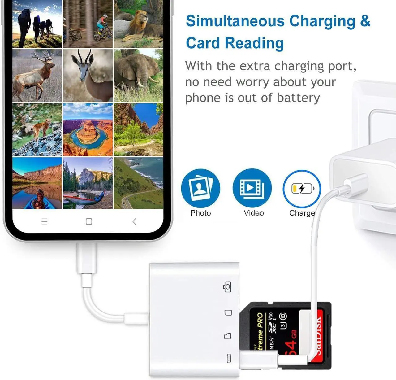 Alt view image 6 of 7 - USB C to SD/Micro SD Card Reader, 4 in 1 USB-C to Camera Memory Card Adapter with Charging Port for iPhone 15/ iPad Pro, USB 3.0 Female OTG Adapter for iPad Air/MacBook/Samsung Galaxy