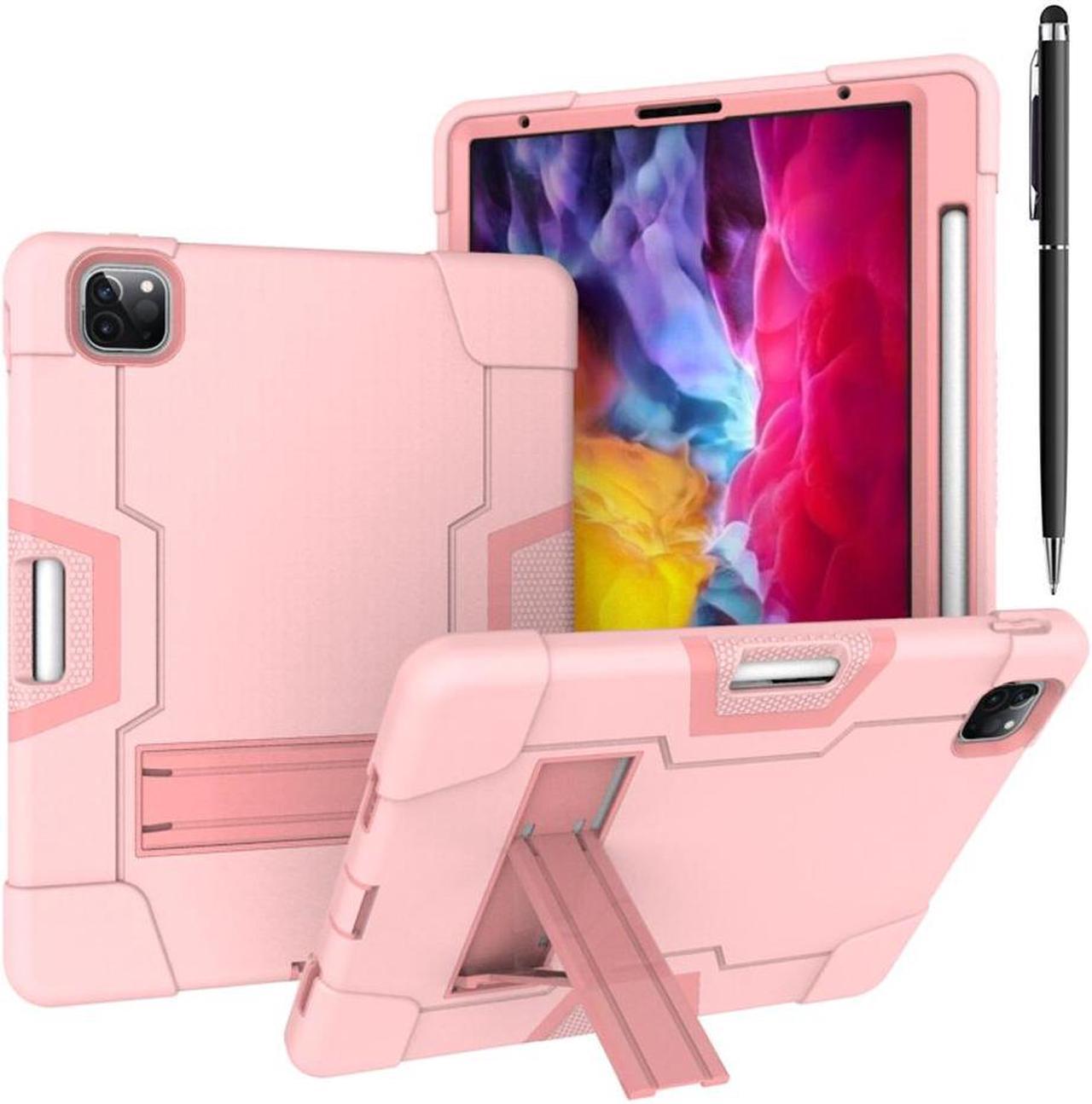 Bonaever Case for iPad Pro 12.9 inch 2022 2021 2020 2018 with Kickstand, Heavy Duty Shockproof Protective Cover with , Pencil Holder, Stylus Pen Pink