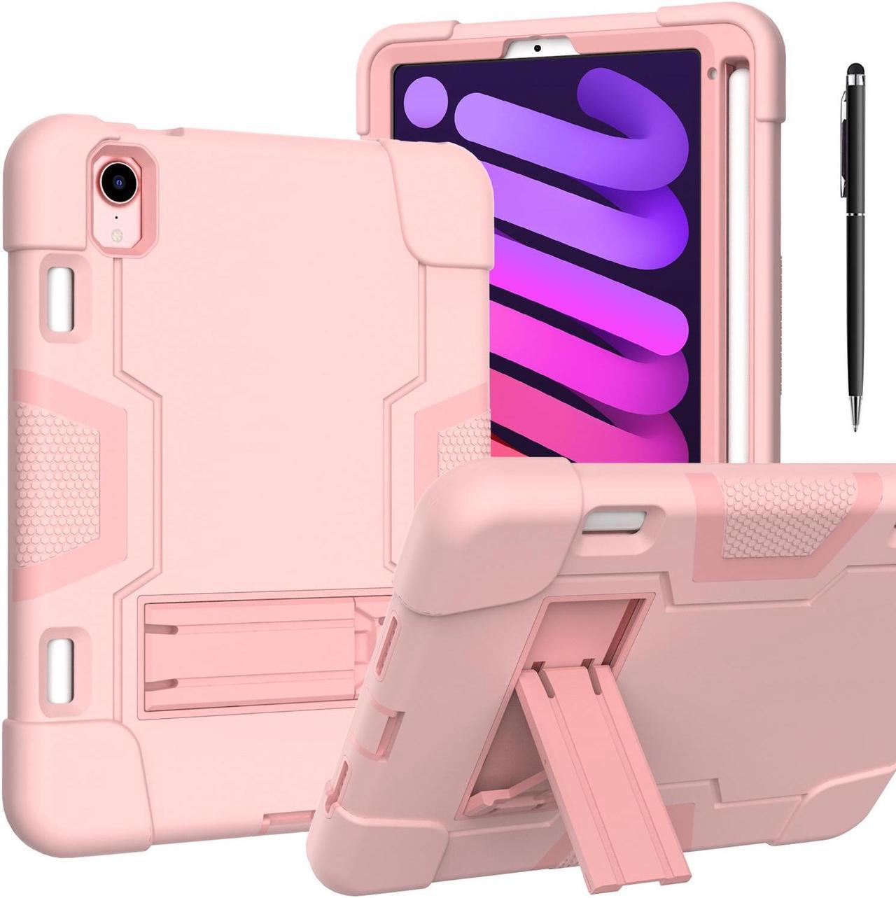 Bonaever Case for iPad Mini 7 (A17 Pro) 2024 / iPad Mini 6 2021 with Kickstand, Heavy Duty Shockproof Protective Cover for iPad Mini 6th Generation 8.3 inch with Pencil Holder, Stylus Pen Rose Gold