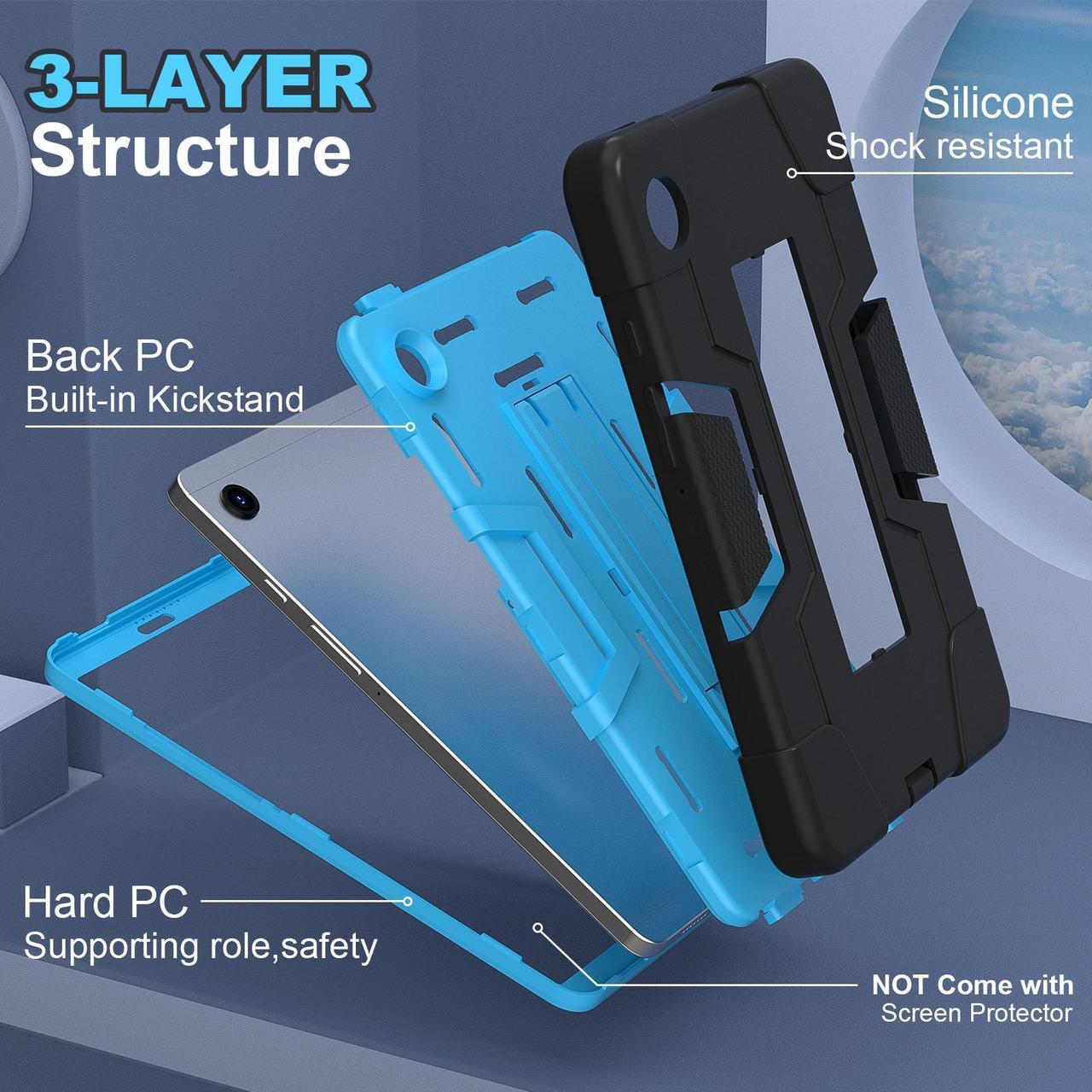 Alt view image 3 of 7 - BONAEVER Case for Samsung Galaxy Tab A9 8.7 Inch 2023 SM-X110/X115/X117 with Kickstand, Heavy Duty Shockproof Protective Cover with Stylus Pen Blue