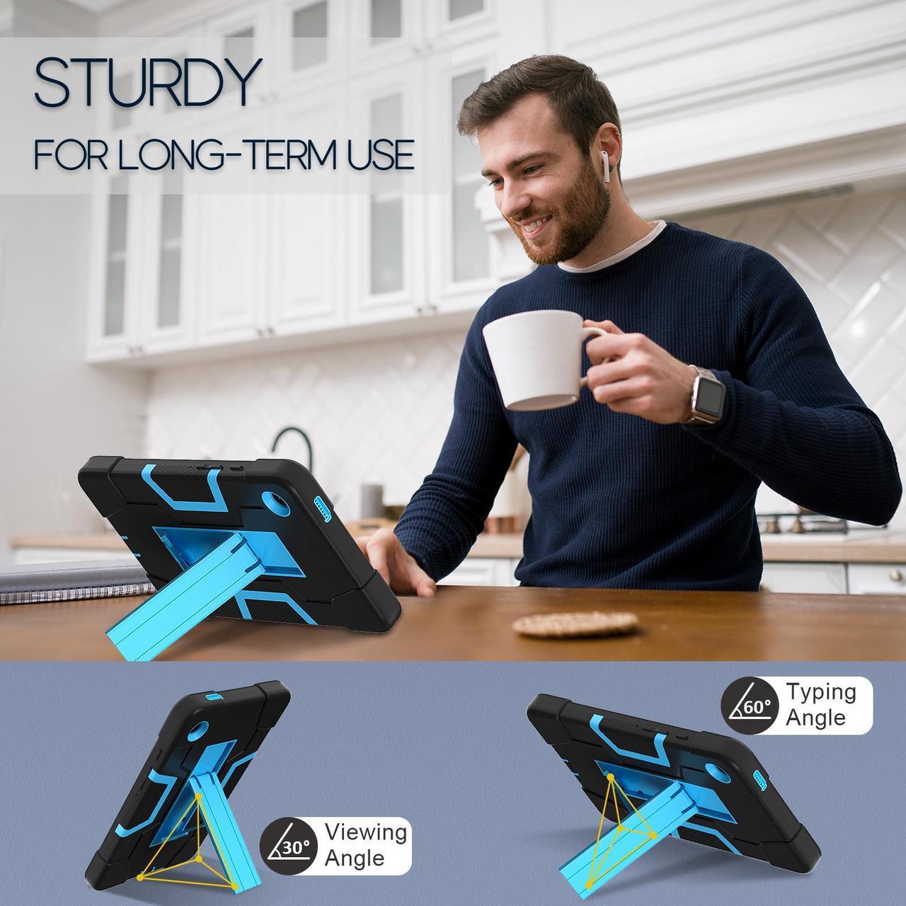 Alt view image 4 of 7 - BONAEVER Case for Samsung Galaxy Tab A9 8.7 Inch 2023 SM-X110/X115/X117 with Kickstand, Heavy Duty Shockproof Protective Cover with Stylus Pen Blue