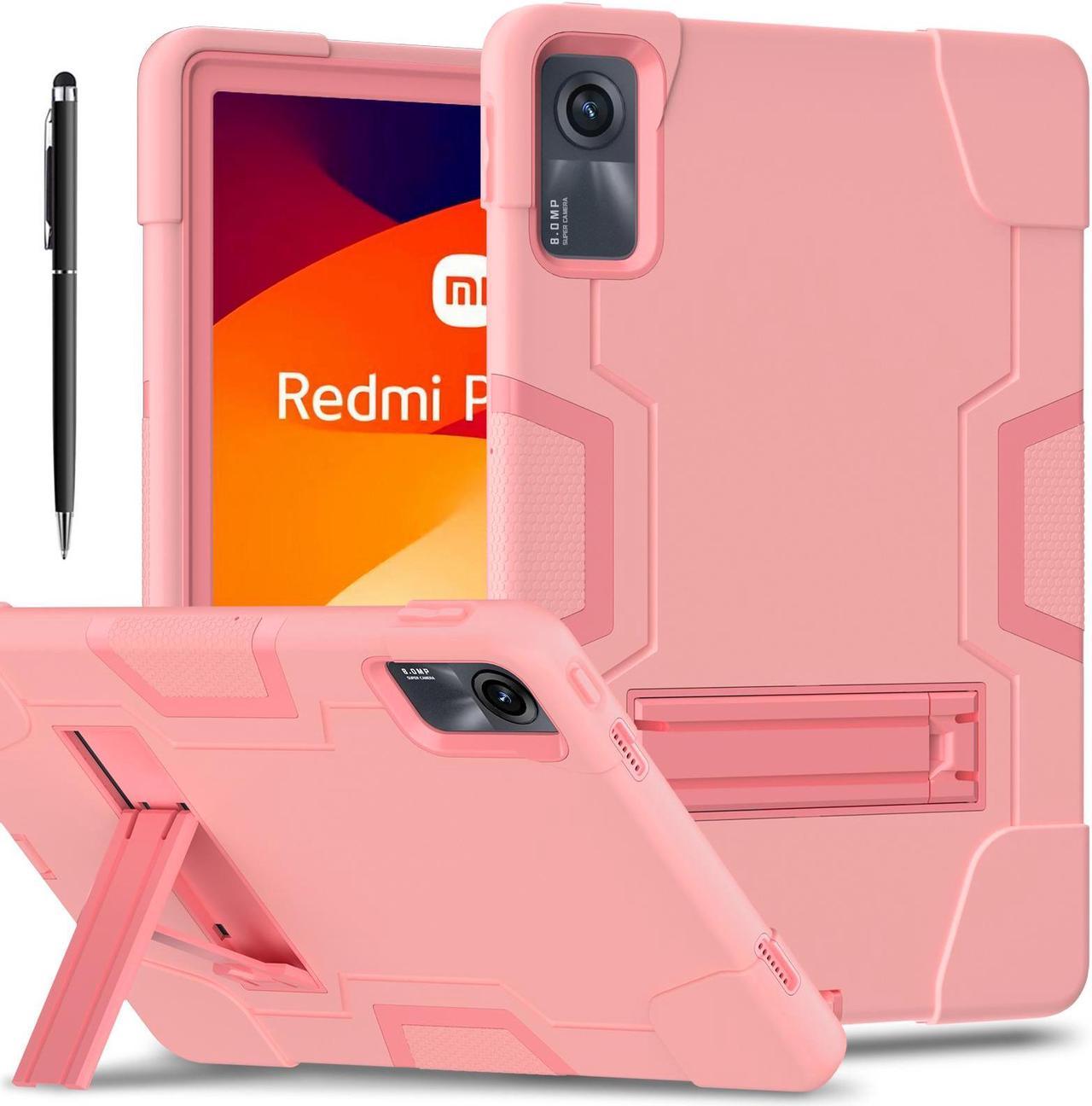 BONAEVER Case for Xiaomi Redmi Pad SE 11 inch 2023 with Kickstand, Heavy Duty Shockproof Protective Cover with Stylus Pen Rose Gold