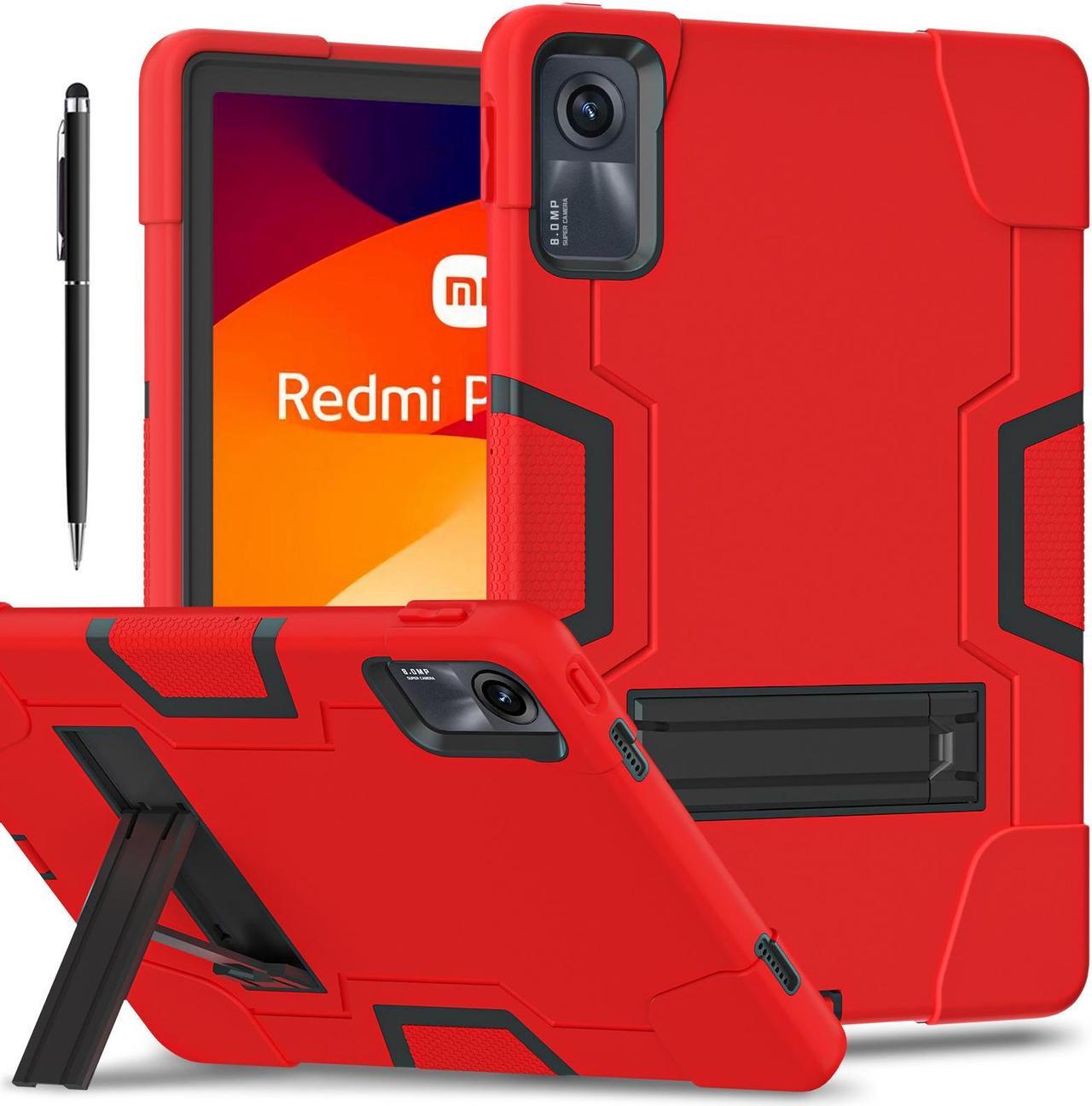 BONAEVER Case for Xiaomi Redmi Pad SE 11 inch 2023 with Kickstand, Heavy Duty Shockproof Protective Cover with Stylus Pen Red