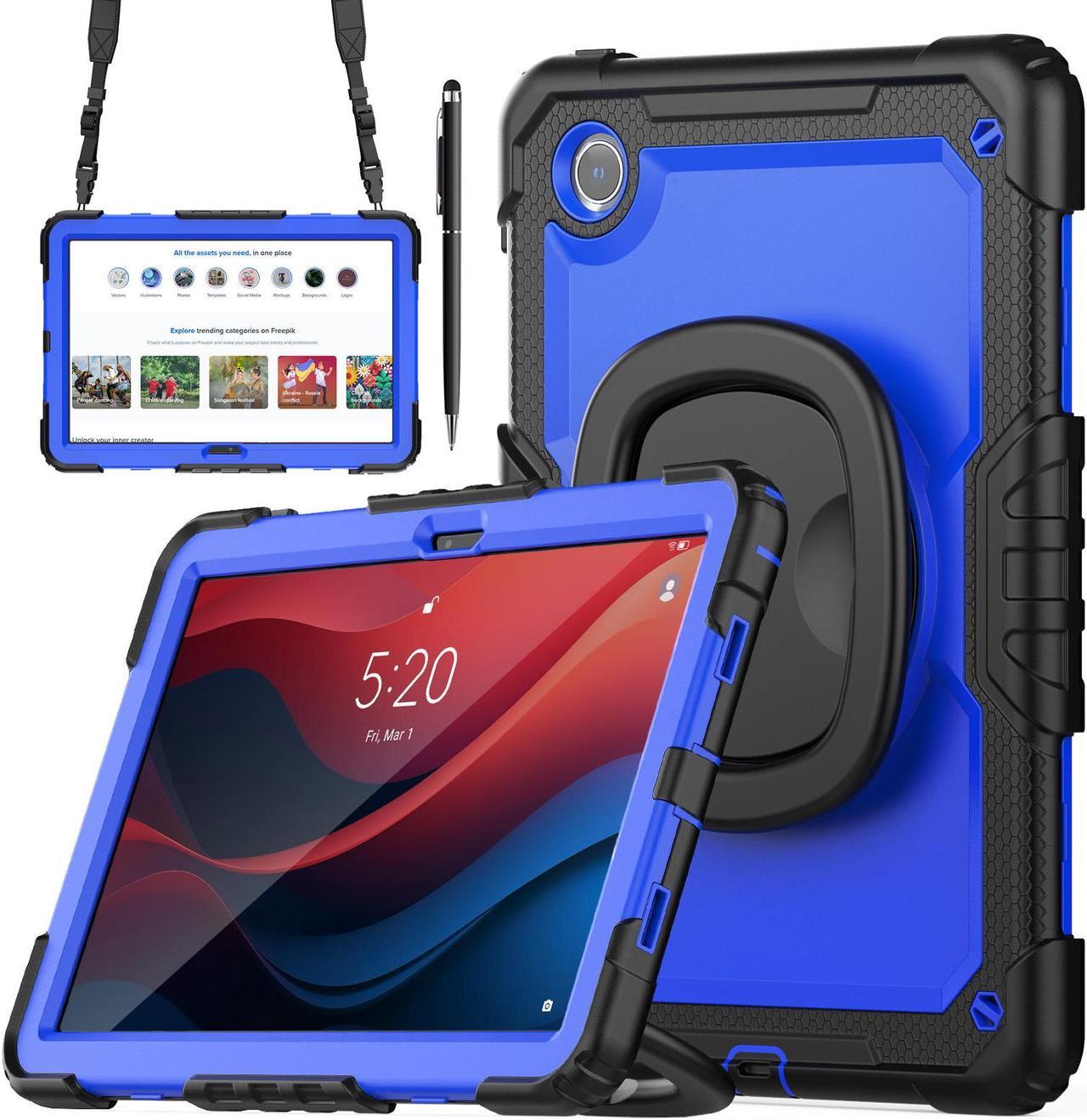 BONAEVER Case for Lenovo Tab M11 11 inch 2024 Model TB330FU TB330XU TB-331FC with Screen Protector Hand Shoulder Strap 360 Rotating Kickstand Rugged Full Body Protection Cover Blue