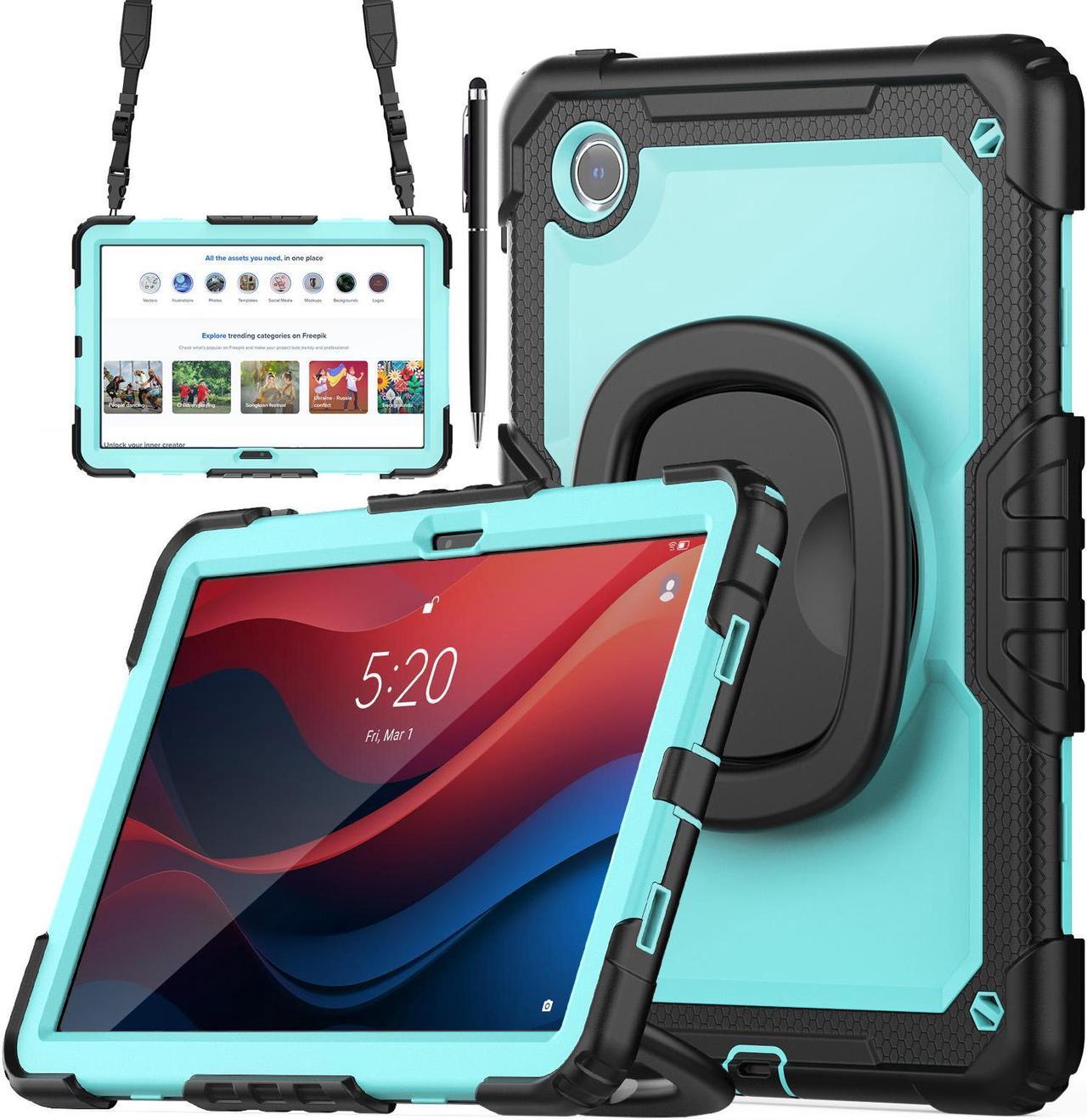 BONAEVER Case for Lenovo Tab M11 11 inch 2024 Model TB330FU TB330XU TB-331FC with Screen Protector Hand Shoulder Strap 360 Rotating Kickstand Rugged Full Body Protection Cover Light Blue