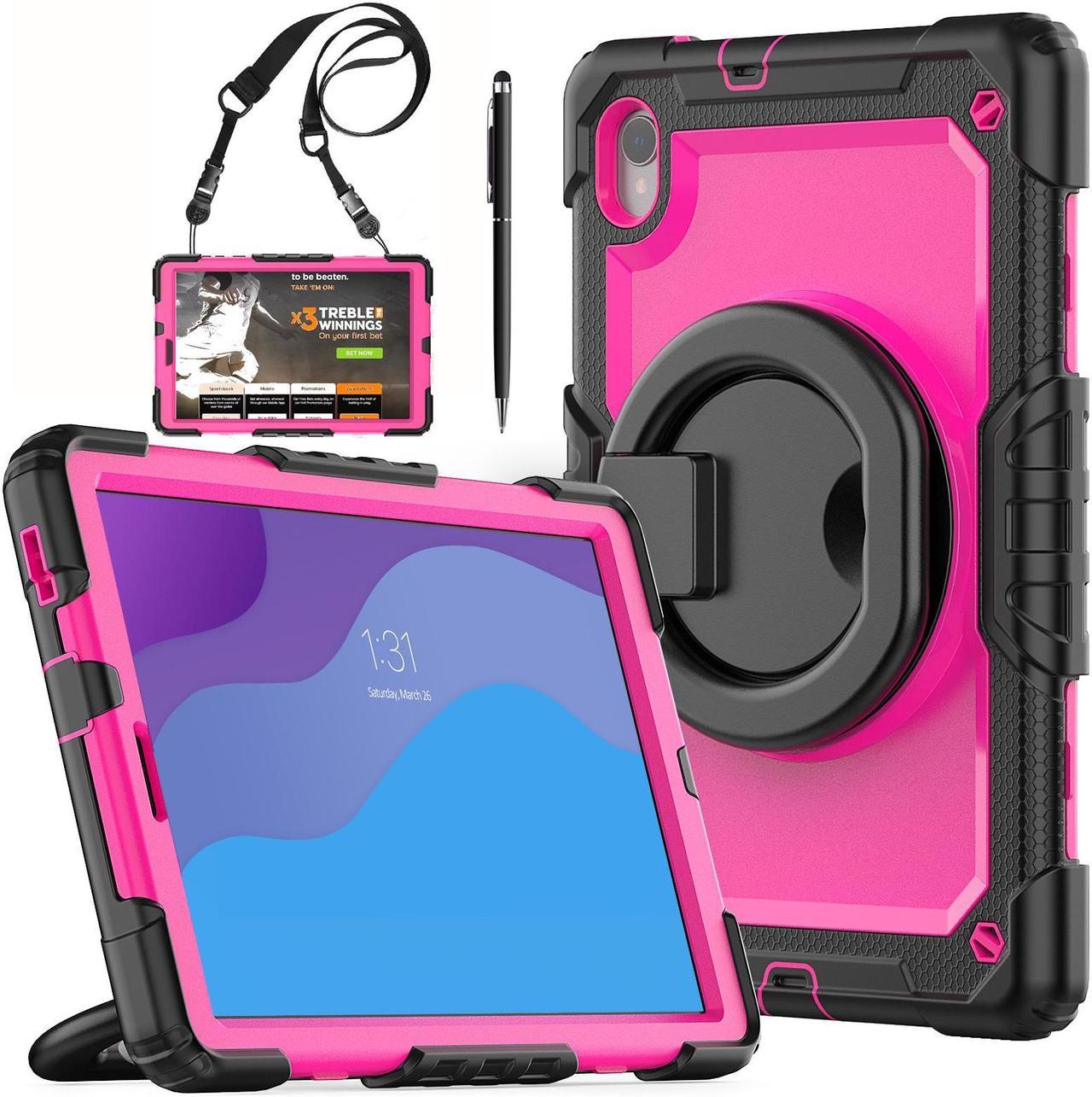 BONAEVER Case for Lenovo Tab M10 HD 2nd Gen 10.1 Inch 2020 TB-X306 TB-X306F TB-X306X with Screen Protector Shockproof Protective Cover with Pen Holder Stand and Shoulder Strap Stylus Pen Rose Red