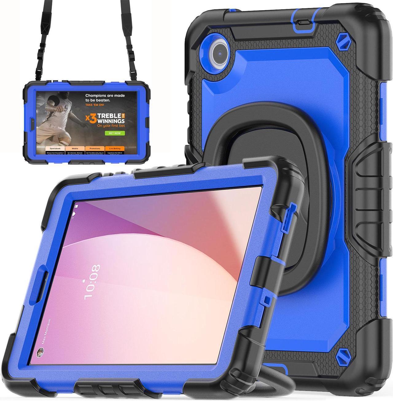 BONAEVER Case for Lenovo Tab M8 4th Gen 2023 TB-300FU TB-300XU with Screen Protector Shockproof Protective Cover with Pen Holder Stand and Hand/Shoulder Strap Blue