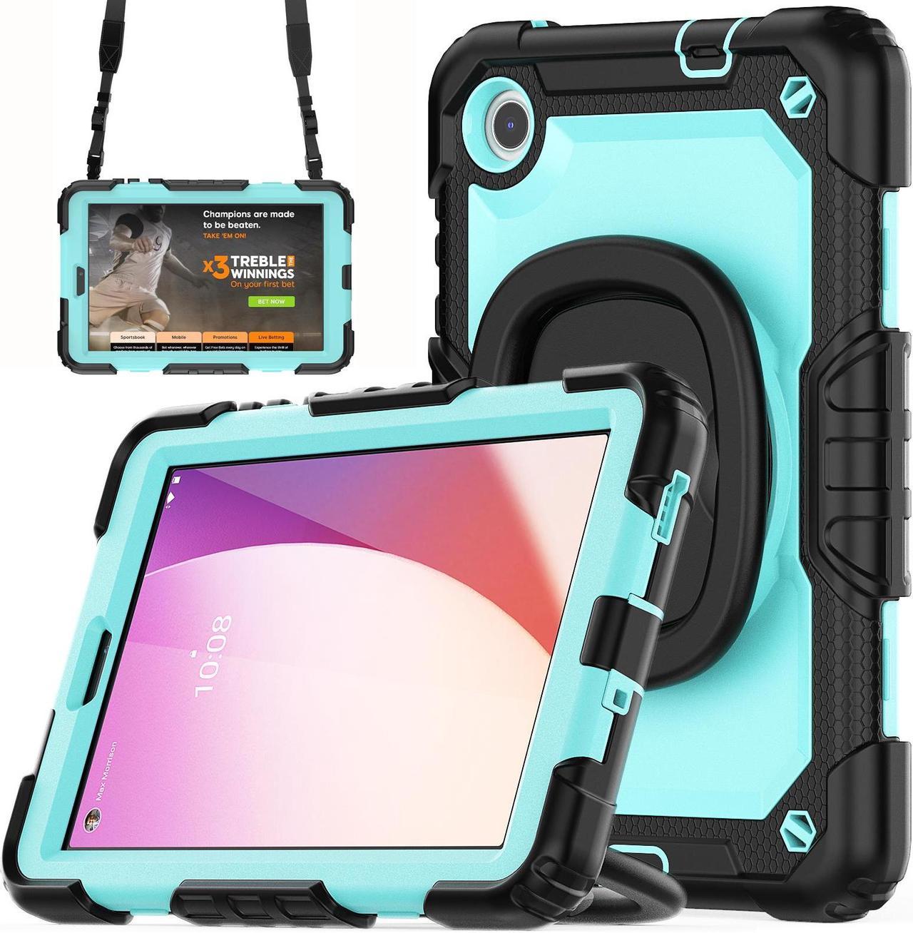 BONAEVER Case for Lenovo Tab M8 4th Gen 2023 TB-300FU TB-300XU with Screen Protector Shockproof Protective Cover with Pen Holder Stand and Hand/Shoulder Strap Light Blue