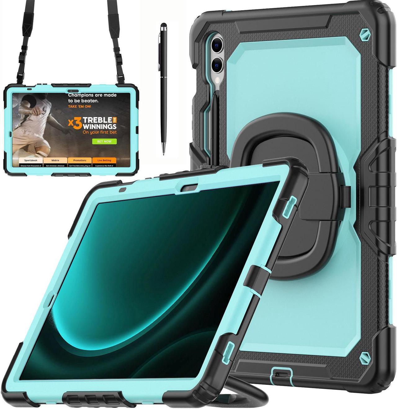 BONAEVER Case for Samsung Galaxy Tab S10 Plus 2024 / S9 Plus / S9 FE Plus 12.4 inch Protective Cover with Screen Protector Pen Holder Hand/Shoulder Strap Stylus Pen Light Blue