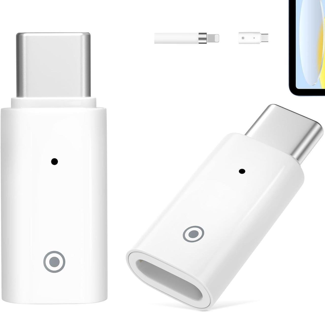 2 Pack USB-C Charging Adapter Compatible with Apple Pencil 1st Generation, USB C to Apple Pencil Adapter, Male USBC to Female Charging Connector for iPad 10&Apple Pen 1,No Bluetooth Pairing, White