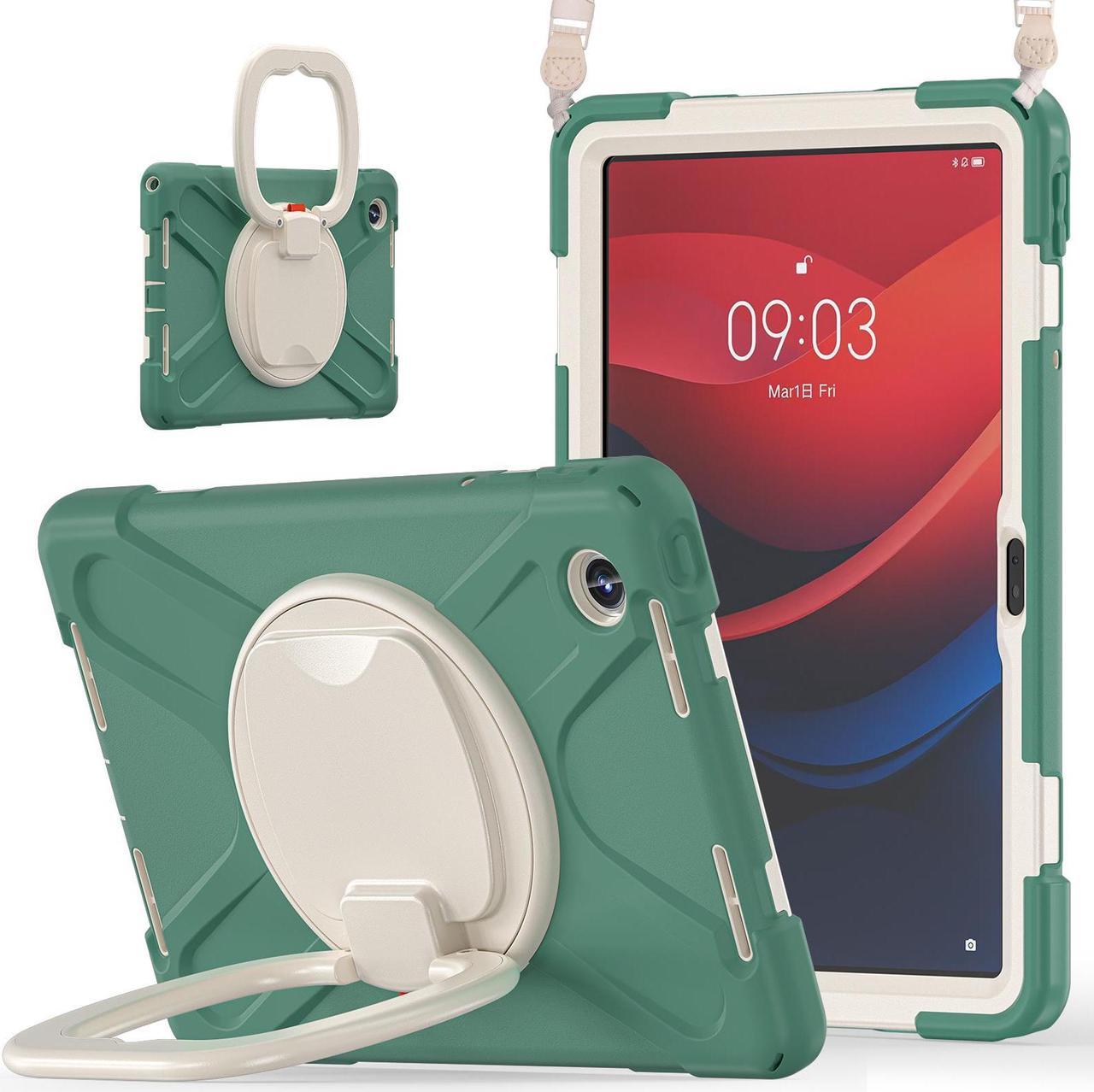 BONAEVER Case for Lenovo Tab M11 11 inch 2024 Model TB330FU TB330XU TB-331FC Protective Cover with S Pen Holder Stand Hand/Shoulder Strap Dark Green