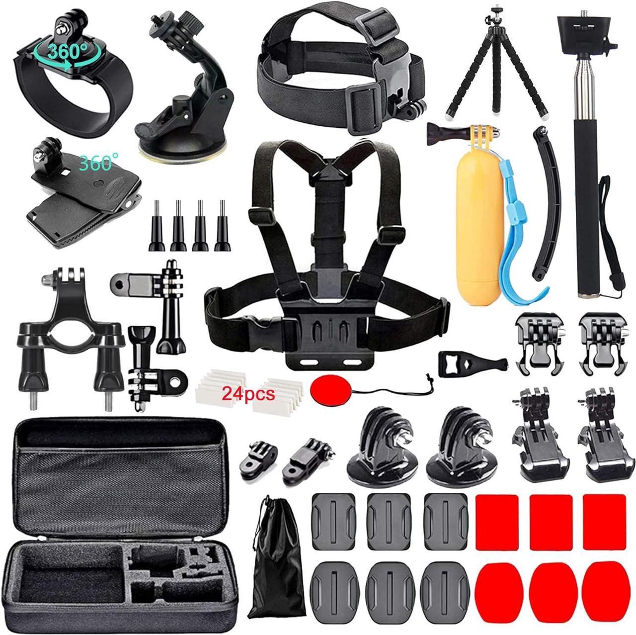 60 in 1 Camera Accessories Kit Compatible with GoPro Hero 12 11 10 9 8 7, GoPro Max, GoPro Fusion, DJI Osmo Action, AKASO, APEMAN, Campark, SJCAM