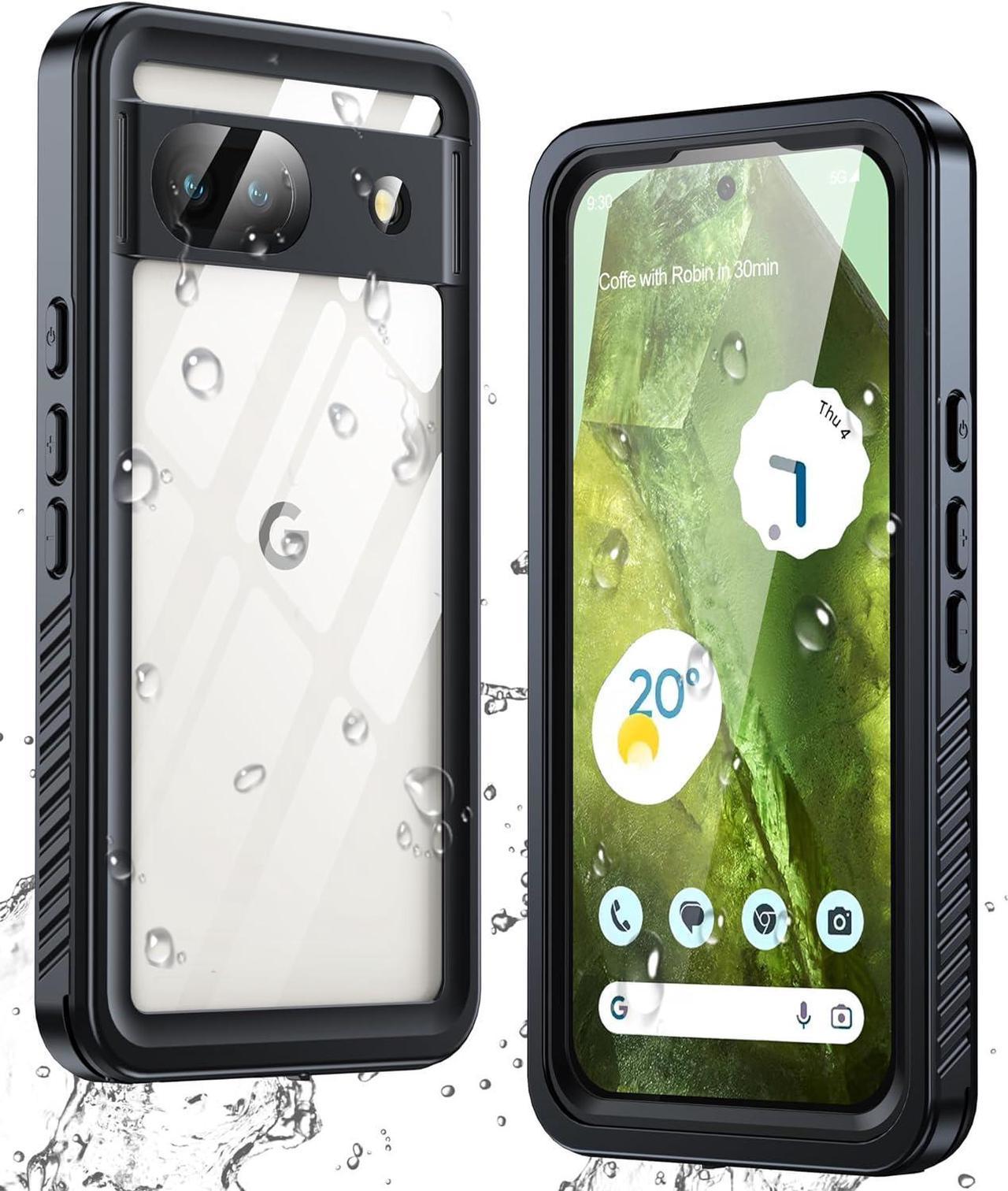 for Google Pixel 8A Case, Pixel 8A Case Waterproof with Built-in Screen Protector, Full Body Sealed, Heavy Duty Shockproof Dustproof Snowproof Clear Phone Case for Pixel 8A - Black