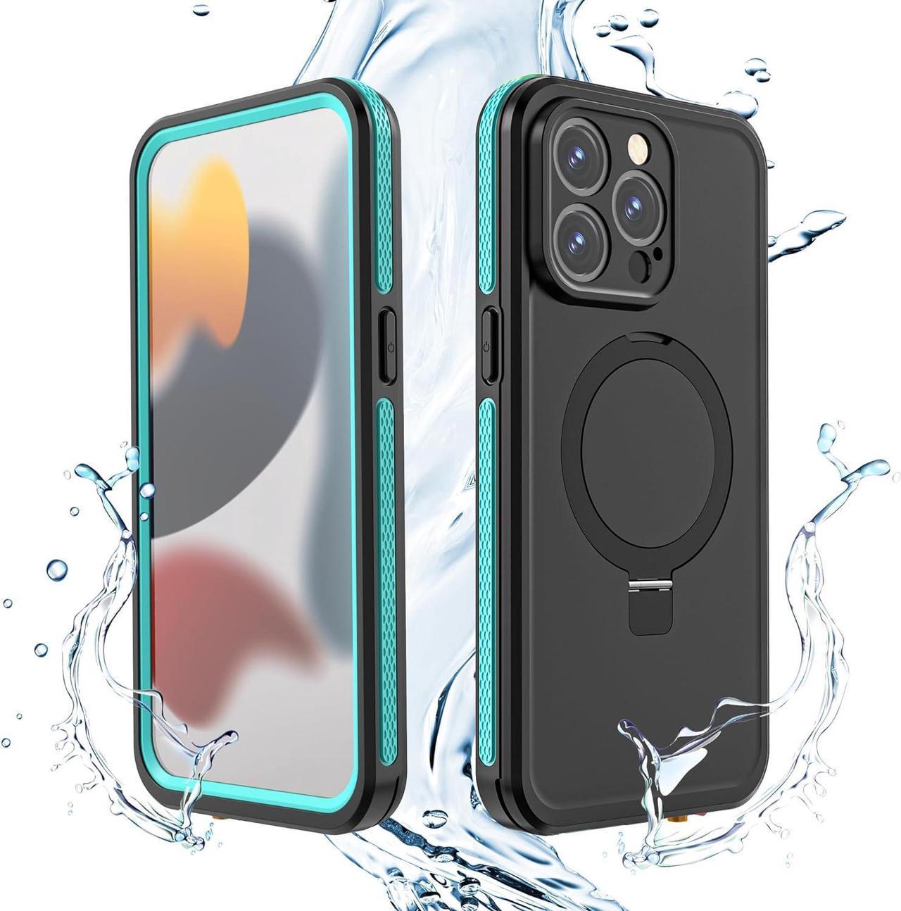 for iPhone 15 Pro Max Waterproof Case with Stand Compatible with MagSafe, Full Body Magnetic IP69 Underwater Case Built-in Screen Protector Military Grade Shockproof Case for Men Women Blue