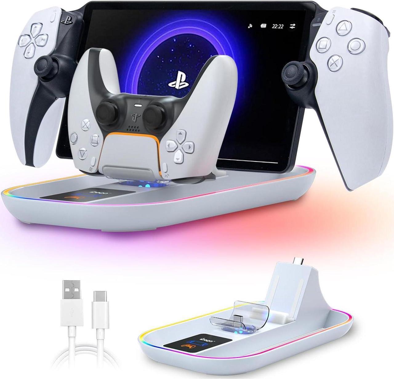 BONAEVER PS5 Portal Charging Station for Playstation Portal Remote Player and PS5 Controller with Charging Cable and RGB Light, Charge Stand Holder Accessories for Playstation Portal