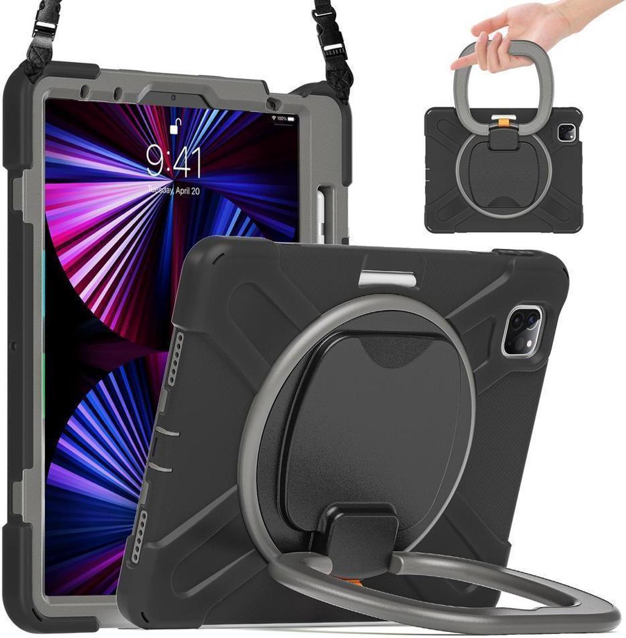 BONAEVER Case for iPad Air 11 inch 2024 M2, iPad Air 5 Air 4 10.9 inch 2022 2020, iPad Pro 11 Inch 2022 2021 2020 2018 Shockproof Cover with Pencil Holder, Stand and Shoulder Strap Gray